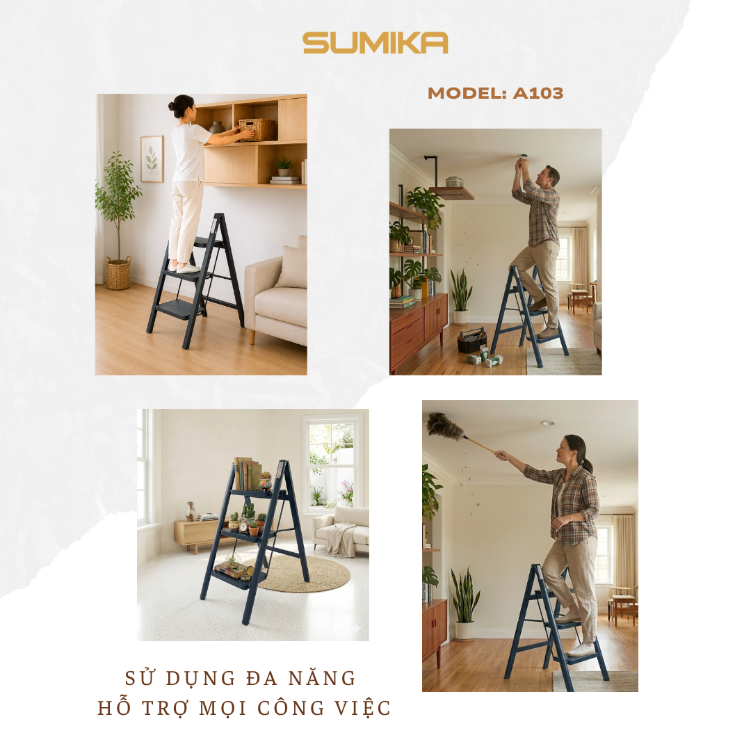 Thang Ghế 3 Bậc SUMIKA A103 - Thép Sơn Tĩnh điện, Tải 150kg