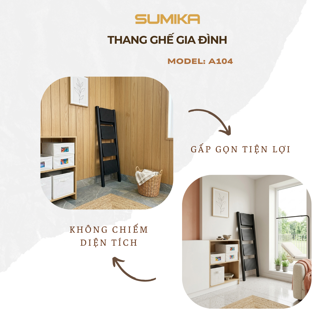 Thang Ghế 4 Bậc SUMIKA A104 - Thép Sơn Tĩnh điện, Tải 150kg, Cao 94cm