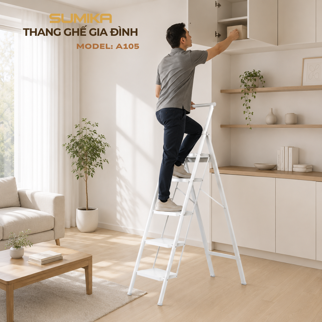 Thang Ghế 5 Bậc SUMIKA A105 - Thép Tiêu Chuẩn EU, Tải 150kg, Cao 117cm