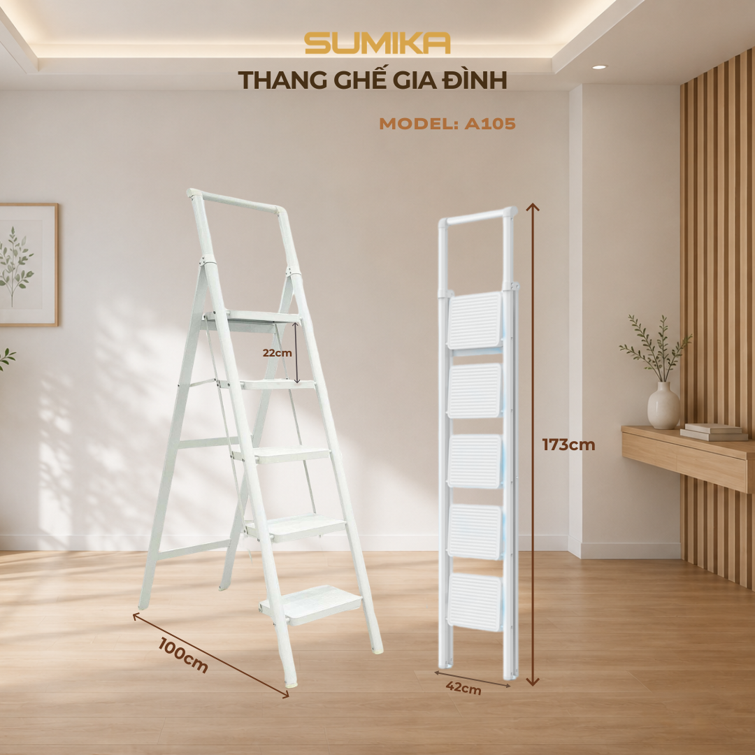 Thang Ghế 5 Bậc SUMIKA A105 - Th&eacute;p Ti&ecirc;u Chuẩn EU, Tải 150kg