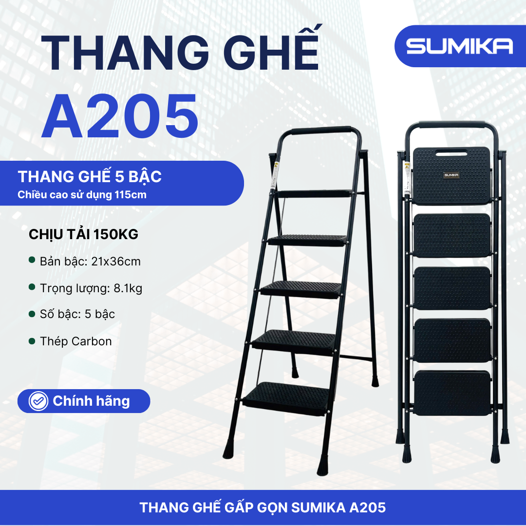 Thang Ghế 5 Bậc SUMIKA A205 - Thép Carbon, Tải Trọng 150kg, Chuẩn EN131