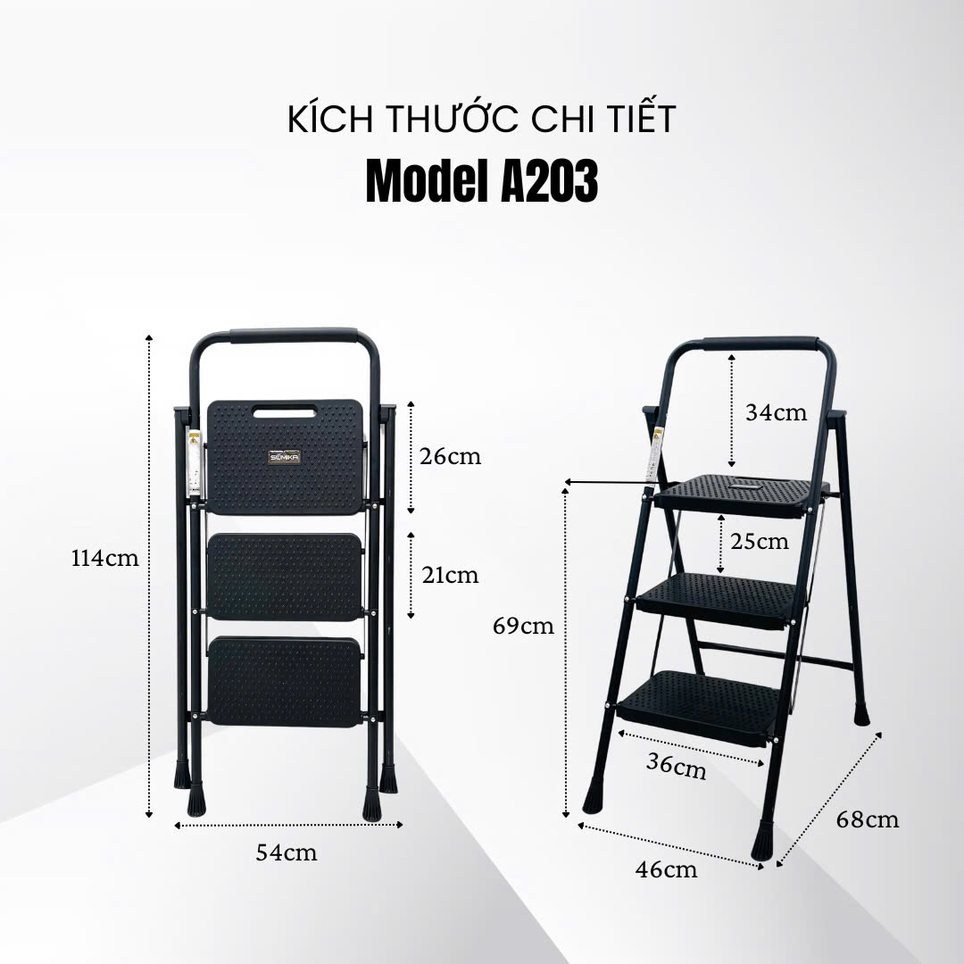 Thang Ghế Gia đ&igrave;nh 3 Bậc SUMIKA A203 - Th&eacute;p Carbon Chịu Lực 150kg
