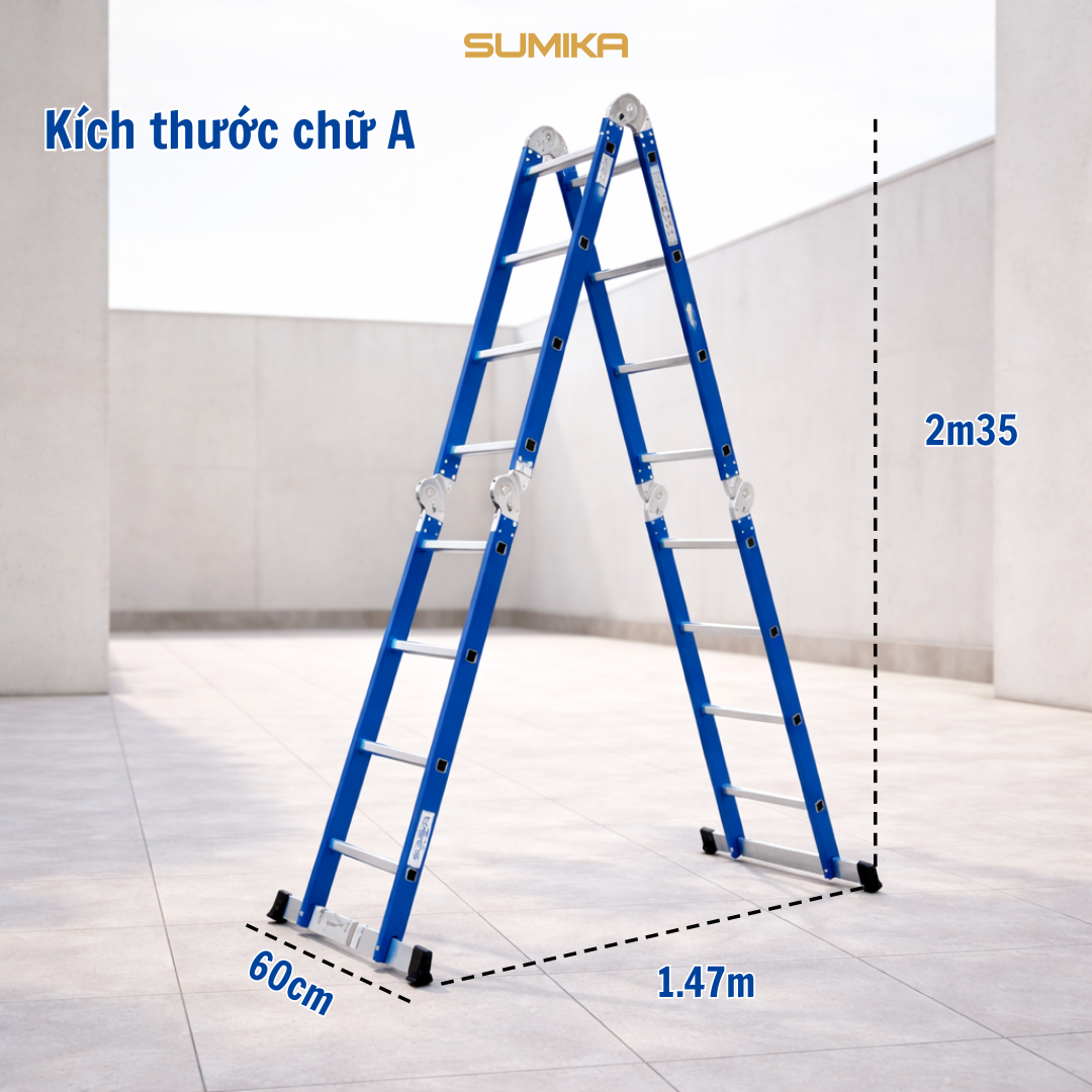 Thang Inox Gấp 4 đoạn SUMIKA SKS604 - Chữ A 2.35m / I 4.7m, Tải 300kg