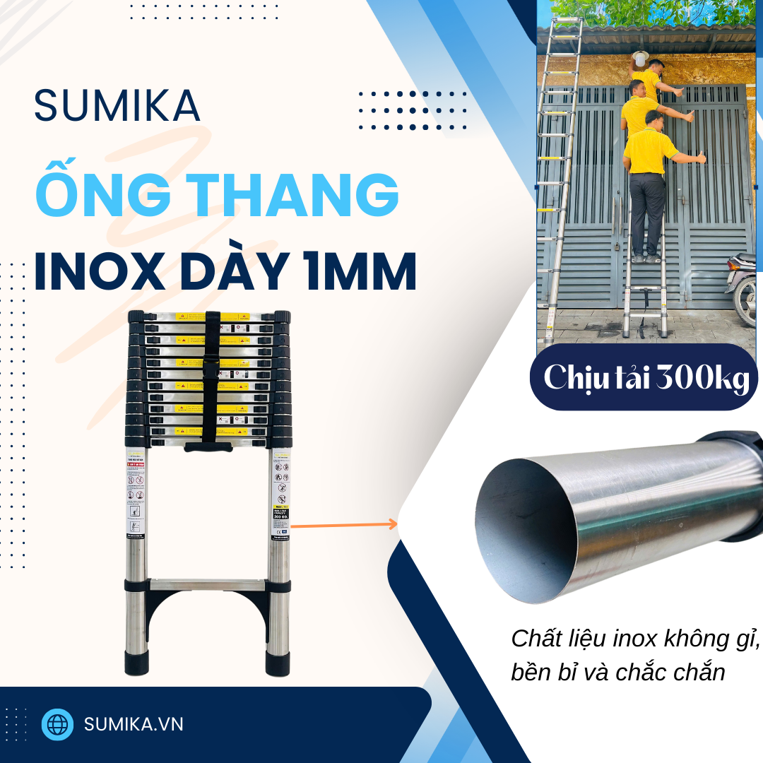 Thang Inox Rút Đơn SUMIKA T510 - Cao 5.1m, Tải 300kg, đạt EN131