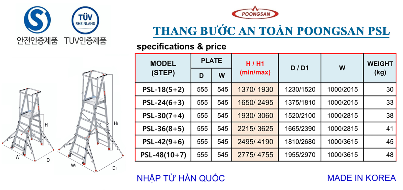 Thang Nhôm An Toàn Poongsan PSL-18(5+2)