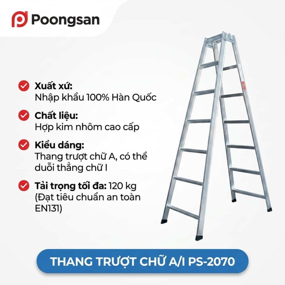 Thang Nhôm Chữ A Cao 2m 7 Bậc Poongsan PS-2070