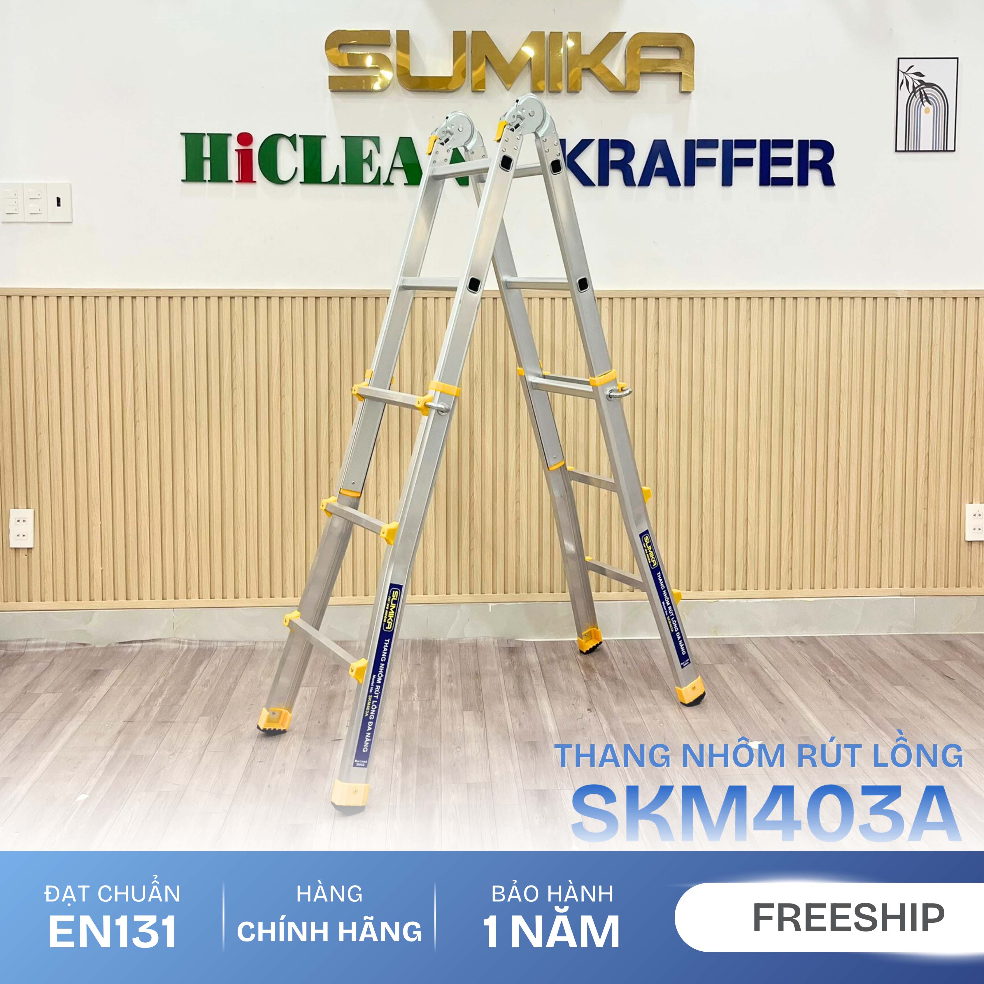 Thang Nhôm Chữ A Rút Lồng SUMIKA SKM403 | Chữ A Cao 1.4m, Gọn Nhẹ, An Toàn