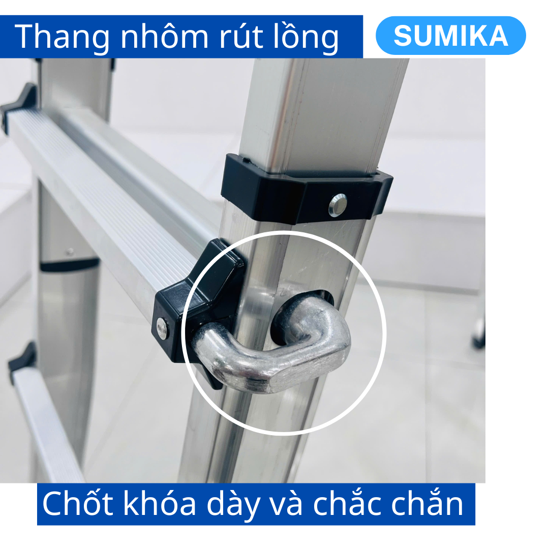 Thang Nhôm Chữ A Rút Lồng SUMIKA SKM404 - Chữ A 2.0m, Rút Gọn Tiện Lợi