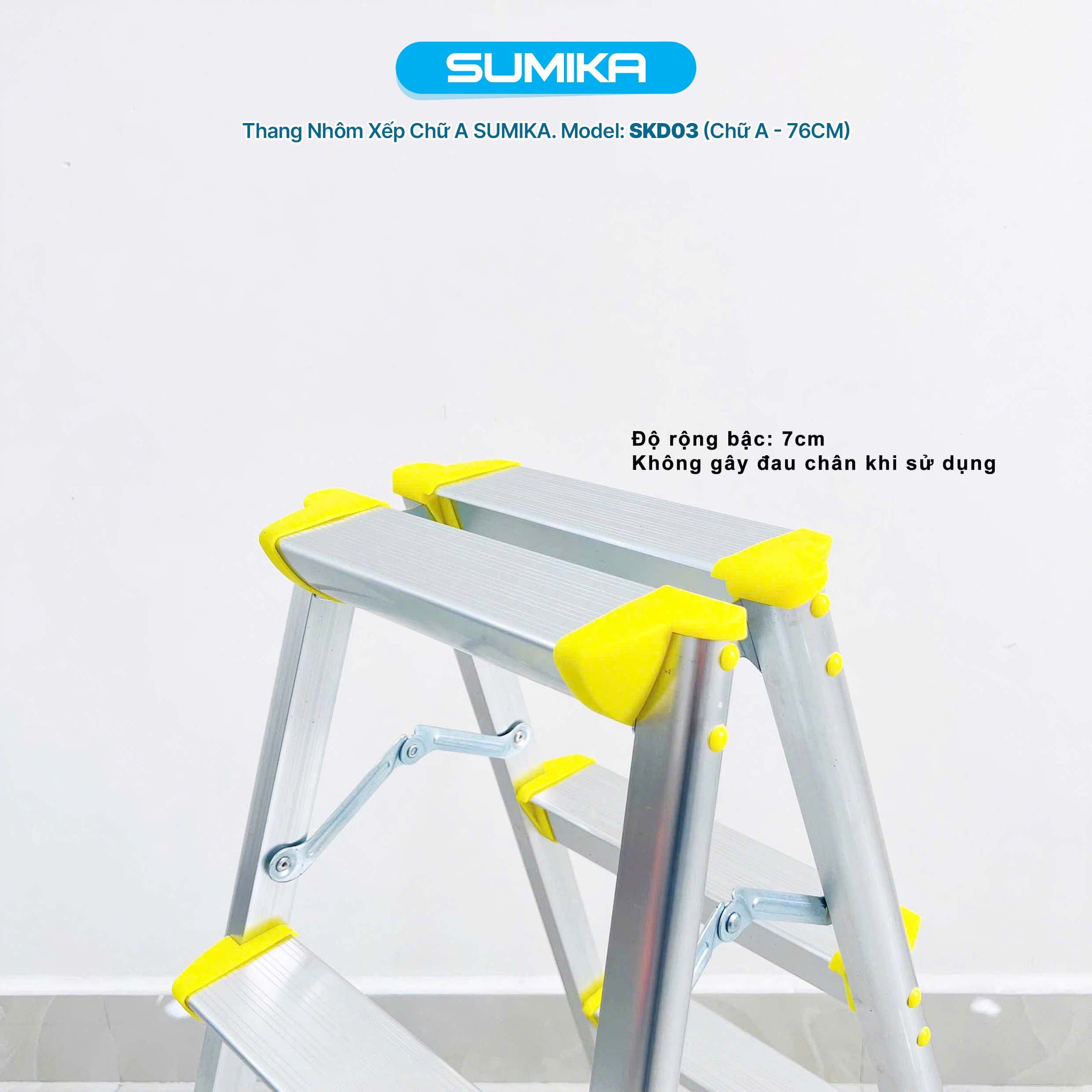 Thang Nhôm Dạng Bậc Ghế SUMIKA SKD03 - Xếp Chữ A 2x3, Tải 100kg, Gấp Gọn, An Toàn