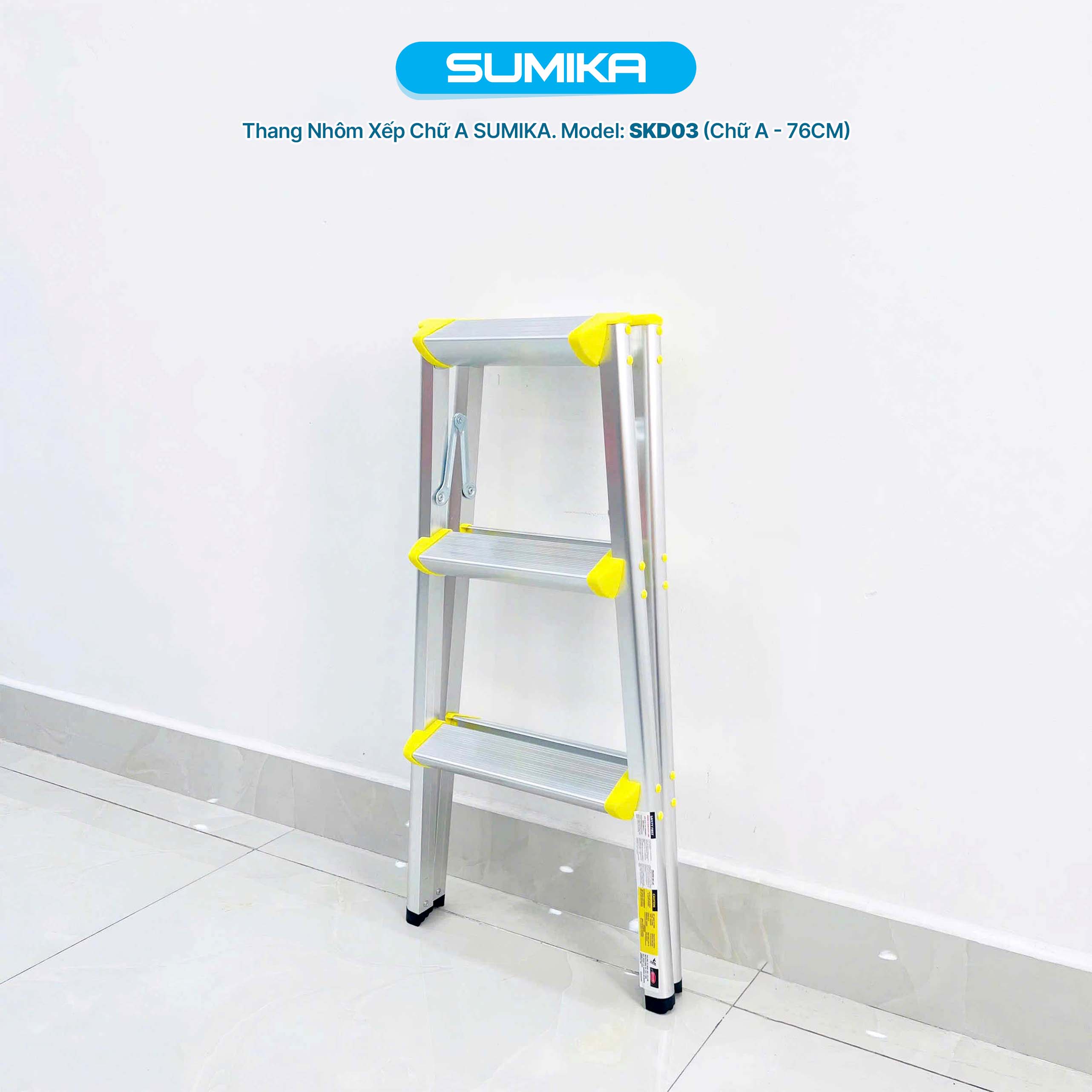 Thang Nhôm Dạng Bậc Ghế SUMIKA SKD03 - Xếp Chữ A 2x3, Tải 100kg, Gấp Gọn, An Toàn