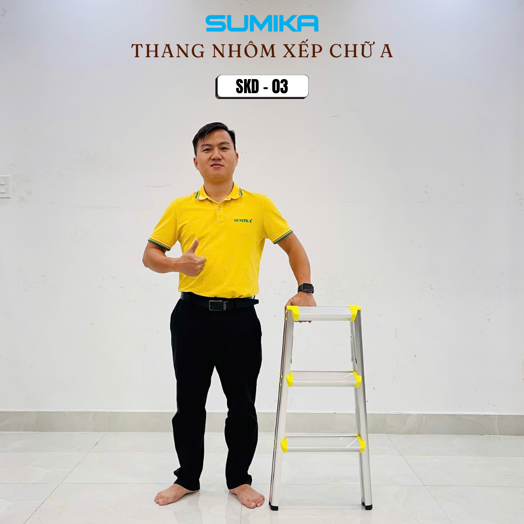 Thang Nhôm Dạng Bậc Ghế SUMIKA SKD03 - Xếp Chữ A 2x3, Tải 100kg, Gấp Gọn, An Toàn