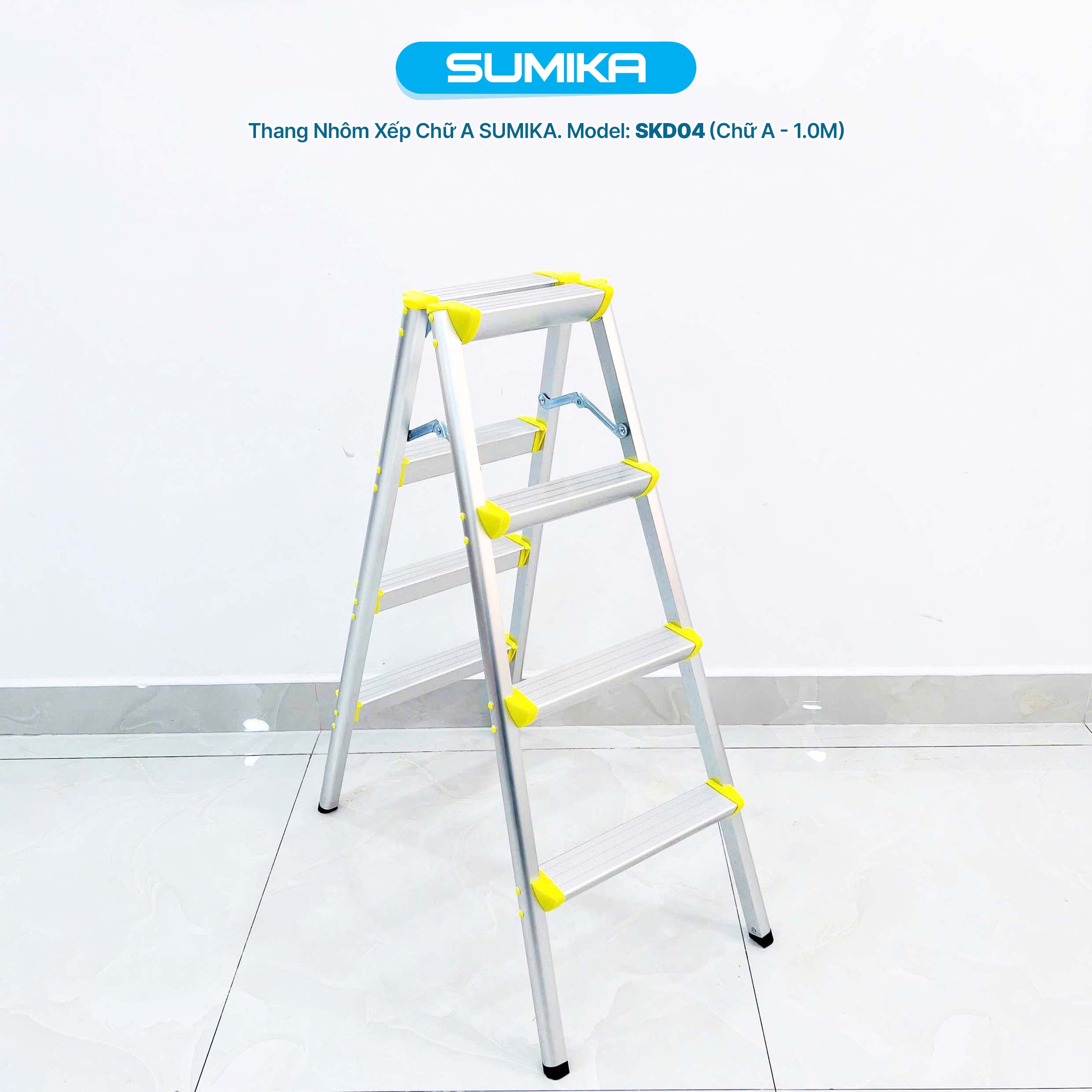 Thang Nhôm Dạng Bậc Ghế SUMIKA SKD04 - Xếp Chữ A, Tải 100kg, Gọn Nhẹ