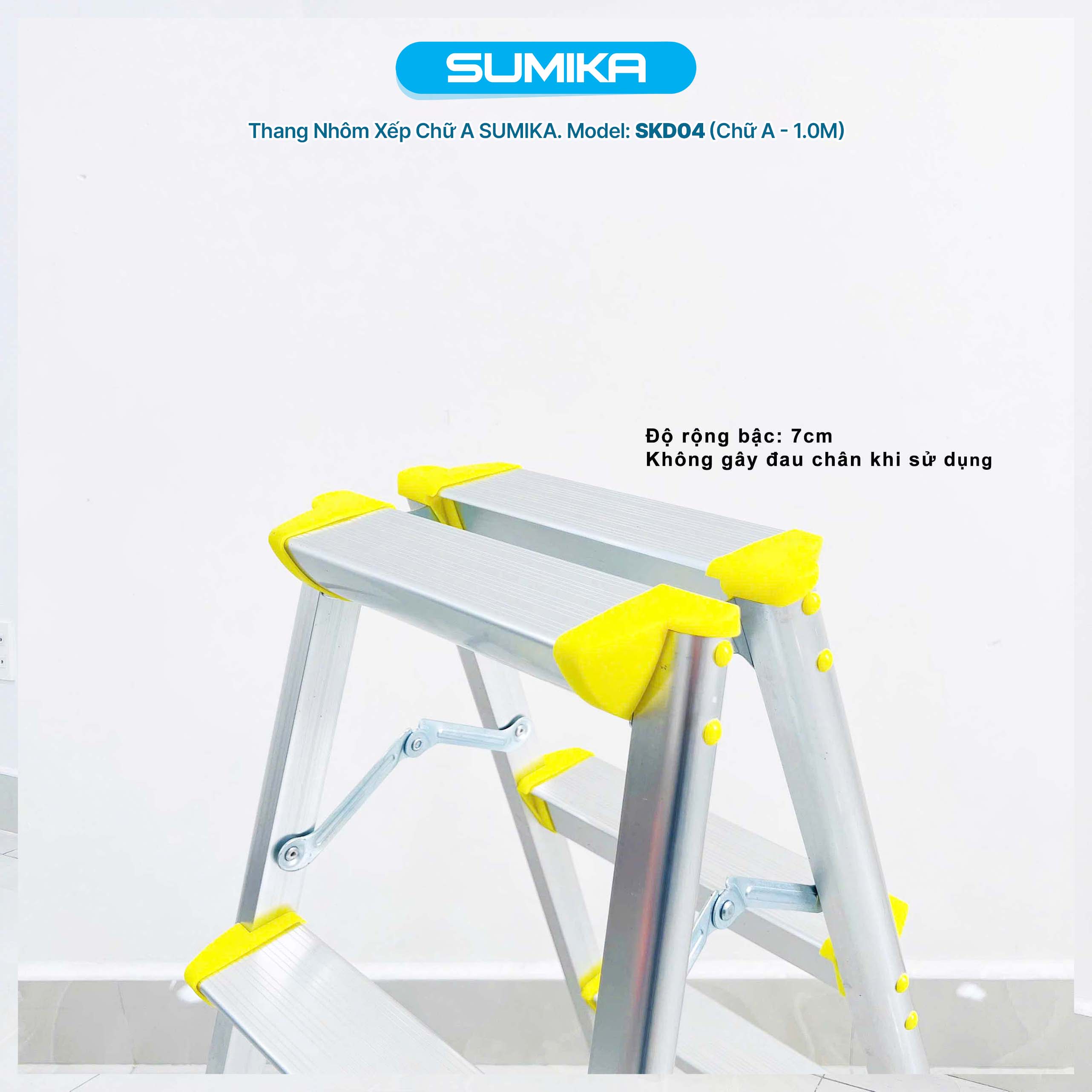Thang Nhôm Dạng Bậc Ghế SUMIKA SKD04 - Xếp Chữ A, Tải 100kg, Gọn Nhẹ