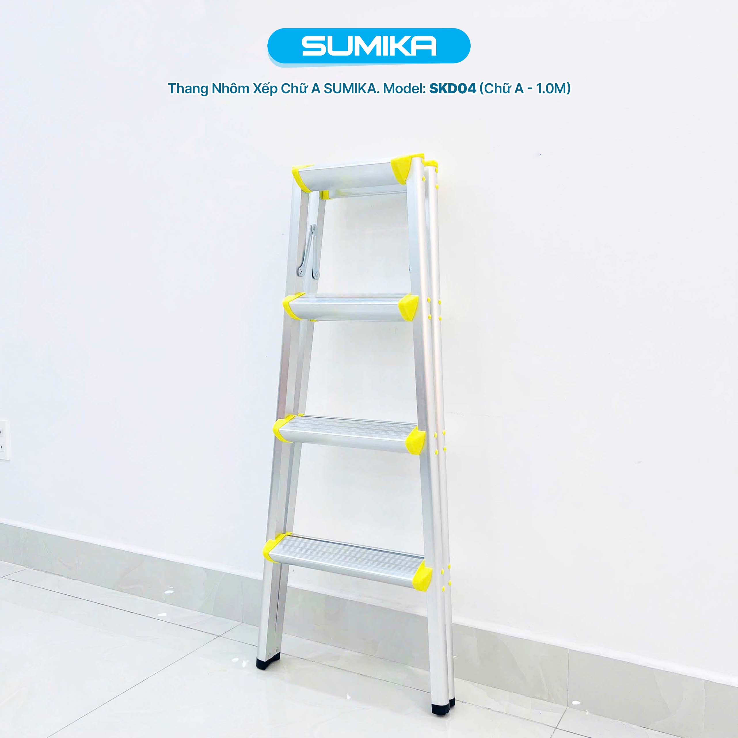 Thang Nhôm Dạng Bậc Ghế SUMIKA SKD04 - Xếp Chữ A, Tải 100kg, Gọn Nhẹ