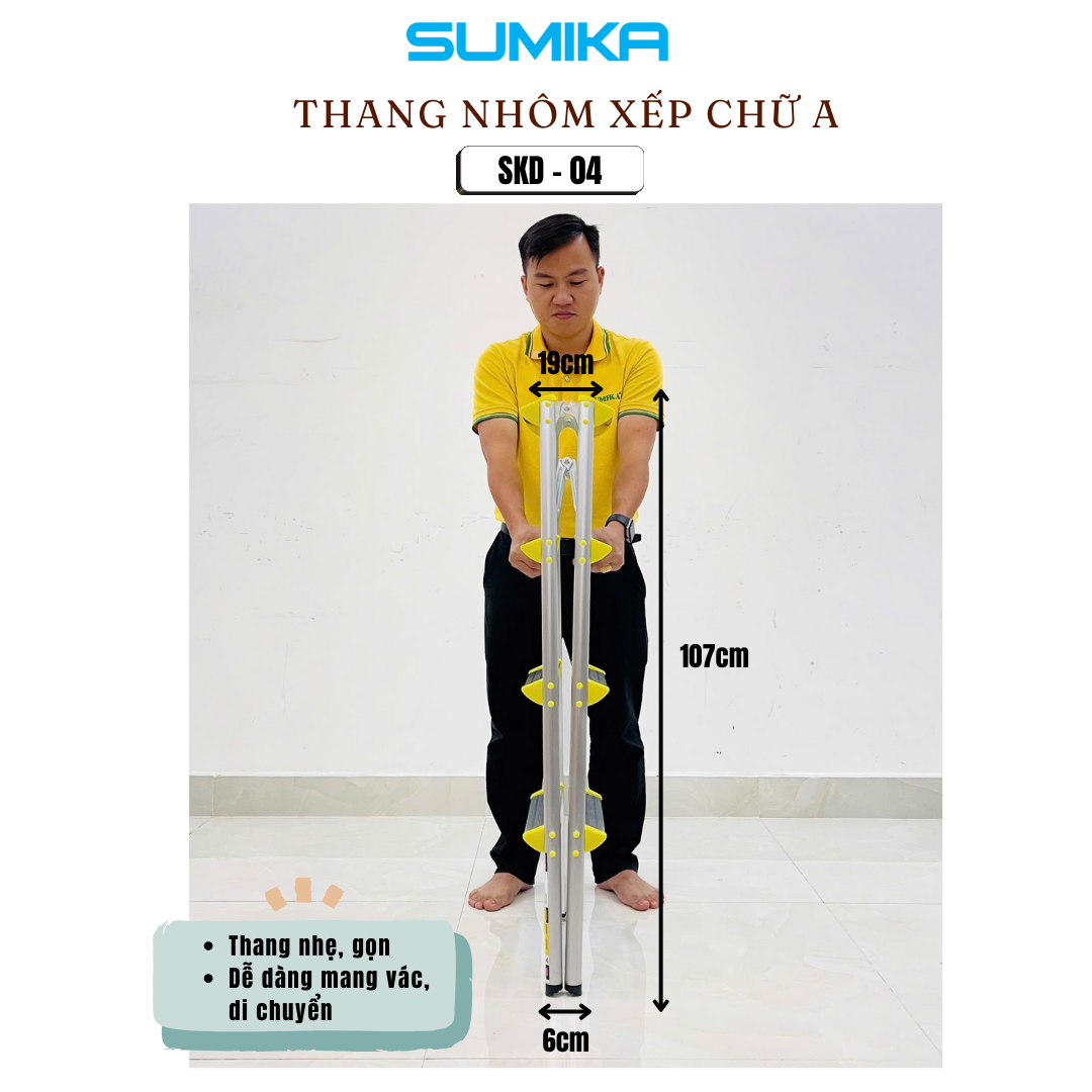Thang Nhôm Dạng Bậc Ghế SUMIKA SKD04 - Xếp Chữ A, Tải 100kg, Gọn Nhẹ