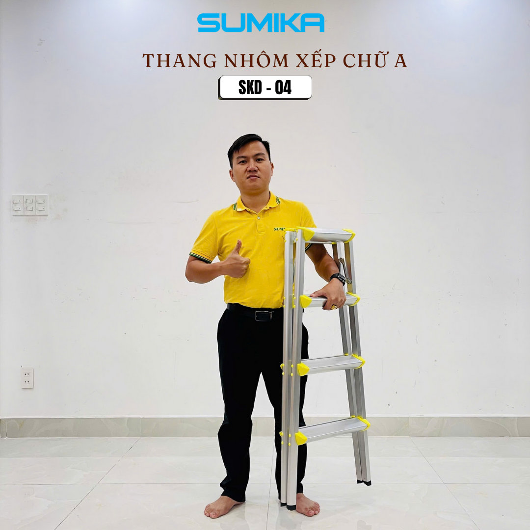 Thang Nhôm Dạng Bậc Ghế SUMIKA SKD04 - Xếp Chữ A, Tải 100kg, Gọn Nhẹ