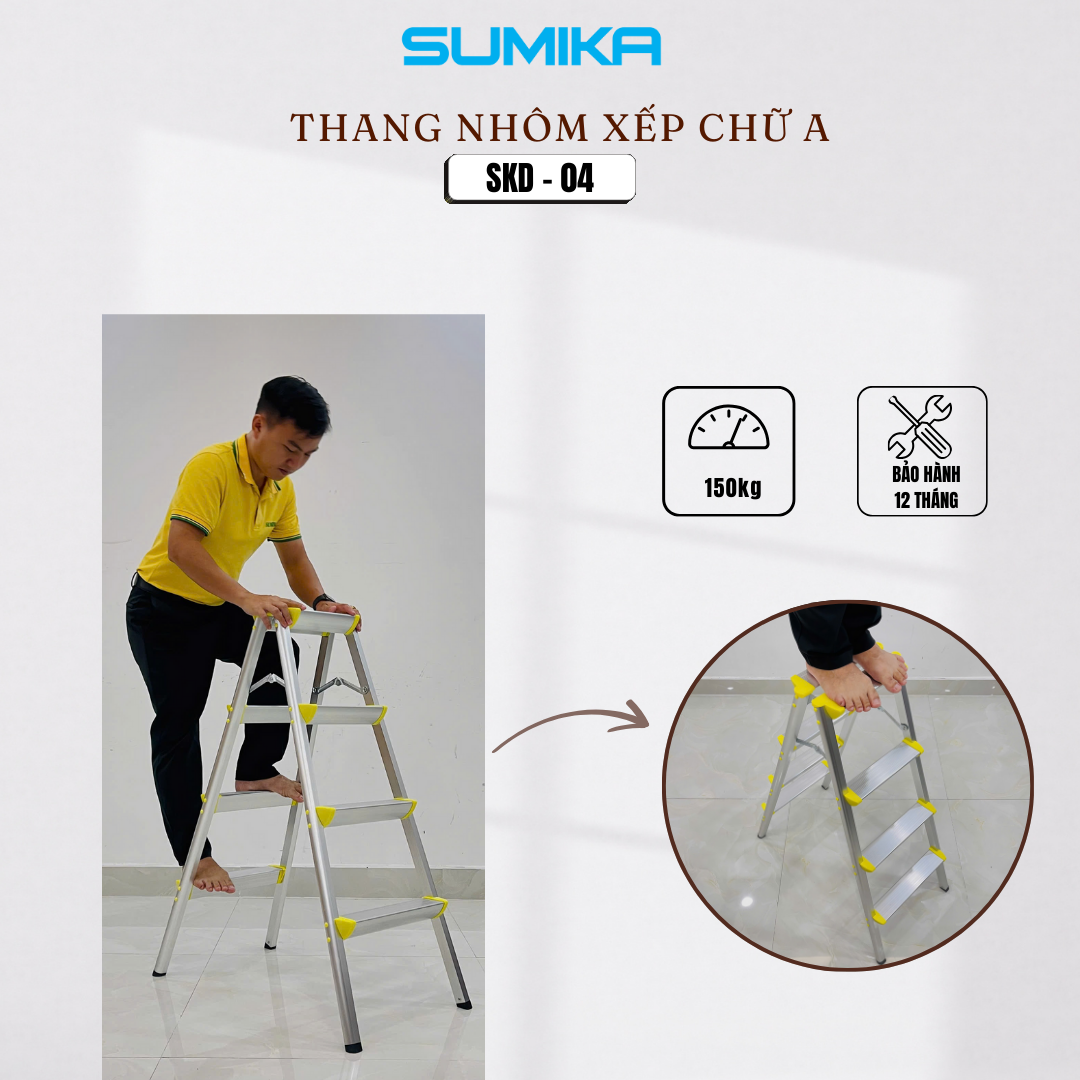 Thang Nh&ocirc;m Dạng Bậc Ghế SUMIKA SKD04 - Xếp Chữ A, Tải 100kg