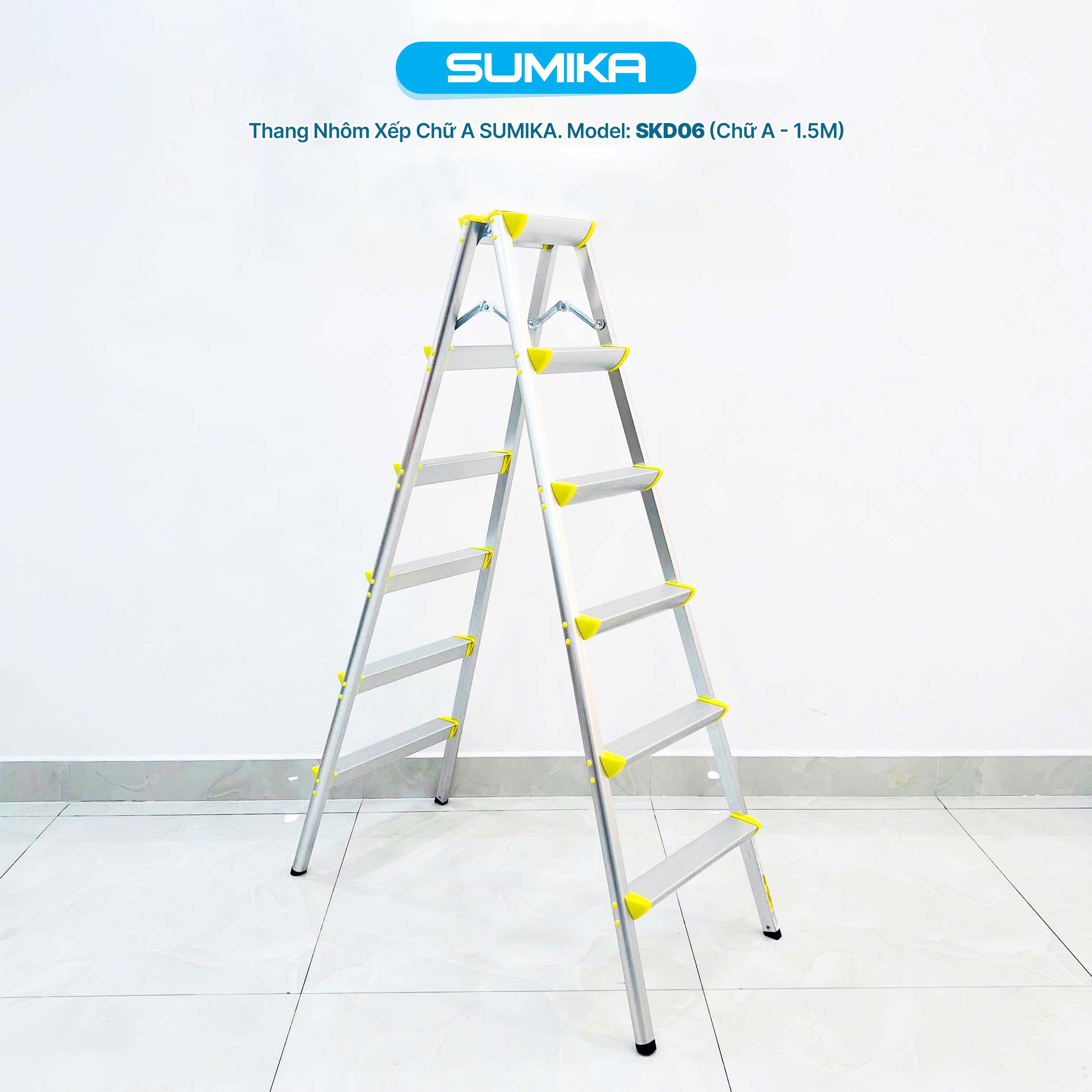 Thang Nhôm Dạng Bậc Ghế SUMIKA SKD06 - Gấp Gọn, Bậc Rộng 17cm, Chịu Tải 100kg