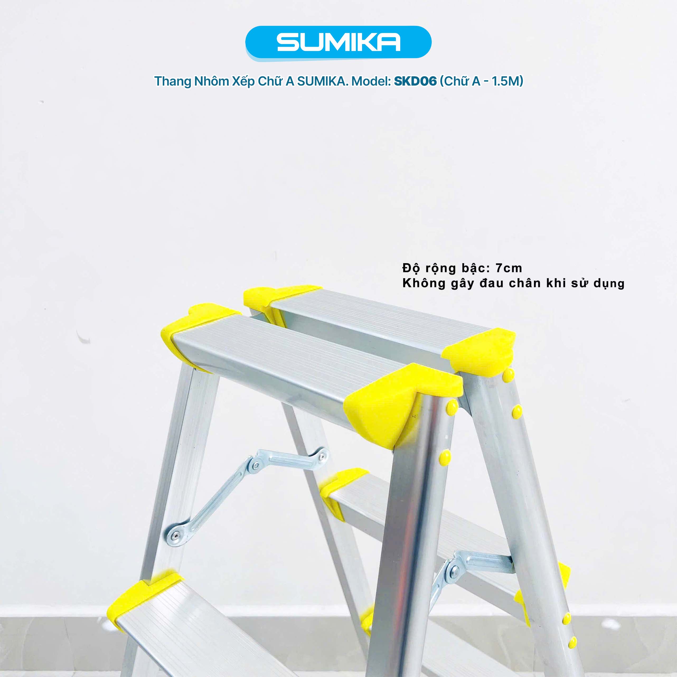 Thang Nhôm Dạng Bậc Ghế SUMIKA SKD06 - Gấp Gọn, Bậc Rộng 17cm, Chịu Tải 100kg