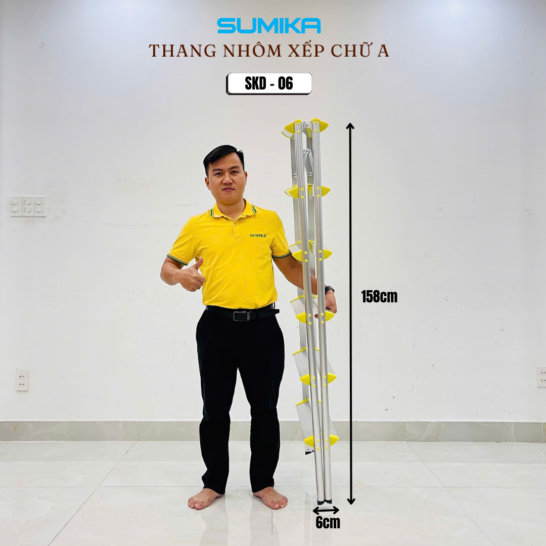 Thang Nhôm Dạng Bậc Ghế SUMIKA SKD06 - Gấp Gọn, Bậc Rộng 17cm, Chịu Tải 100kg