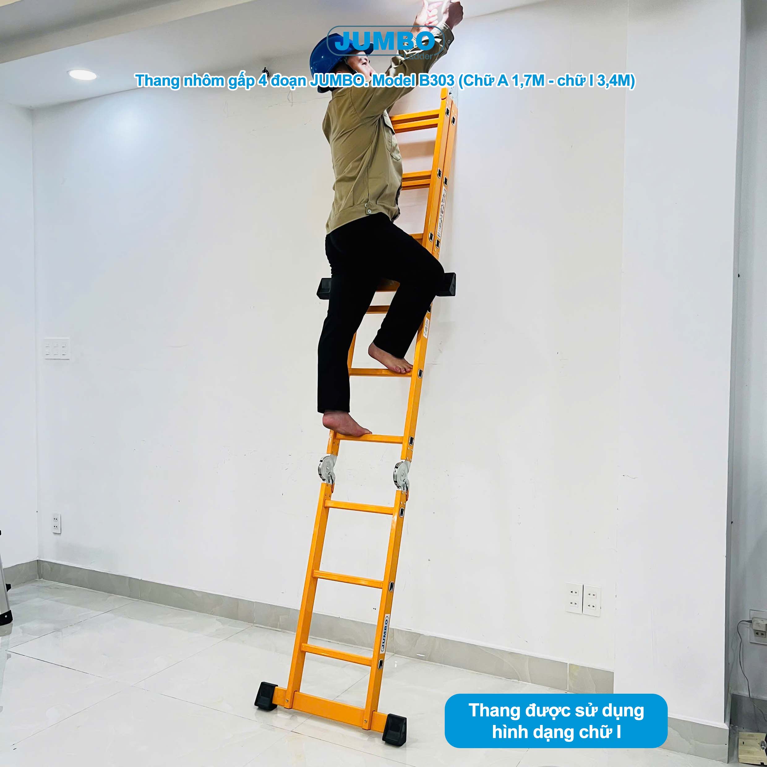 Thang nhôm gấp 4 đoạn JUMBO B303, chữ A cao 1.7m 8