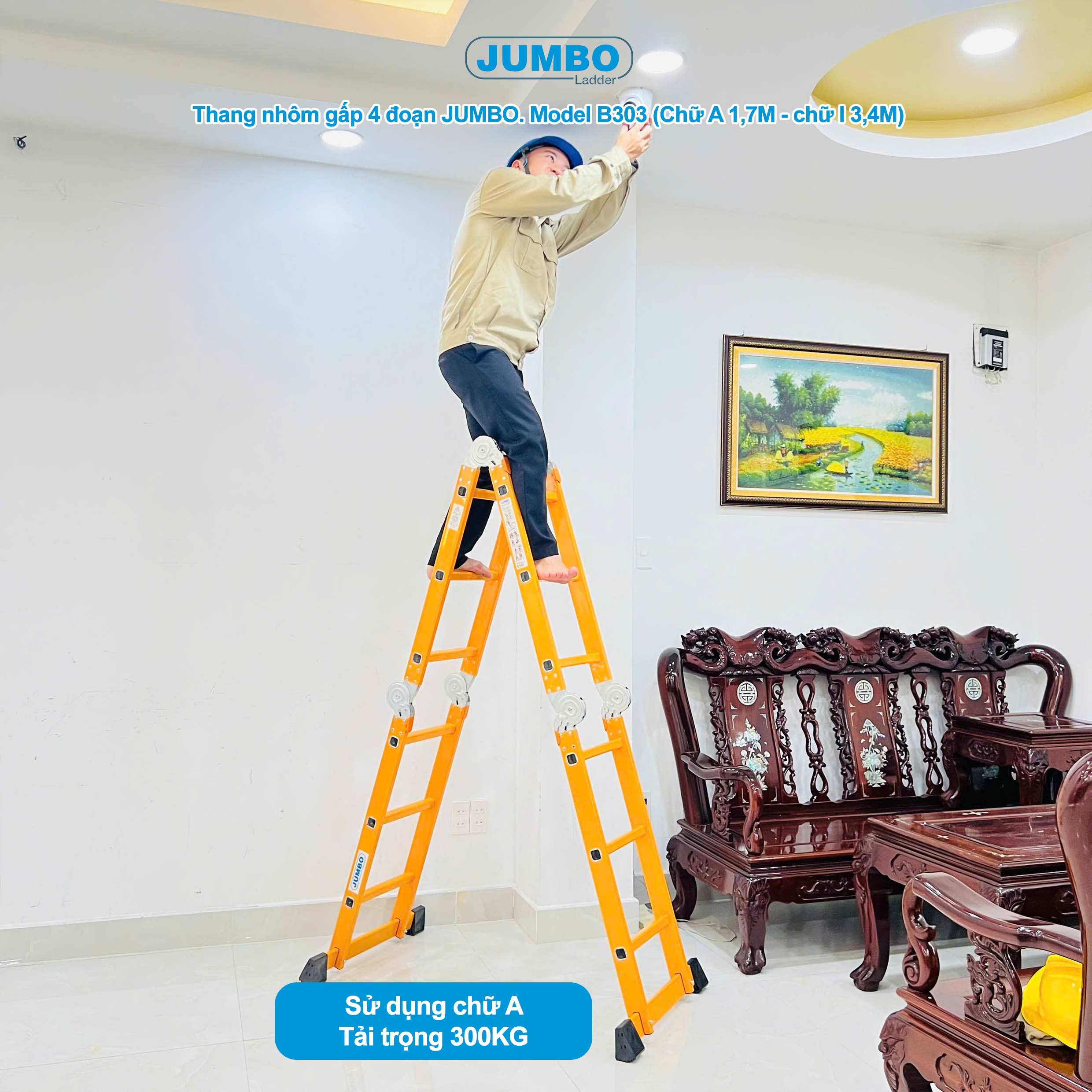 Thang nhôm gấp 4 đoạn JUMBO B303, chữ A cao 1.7m 10