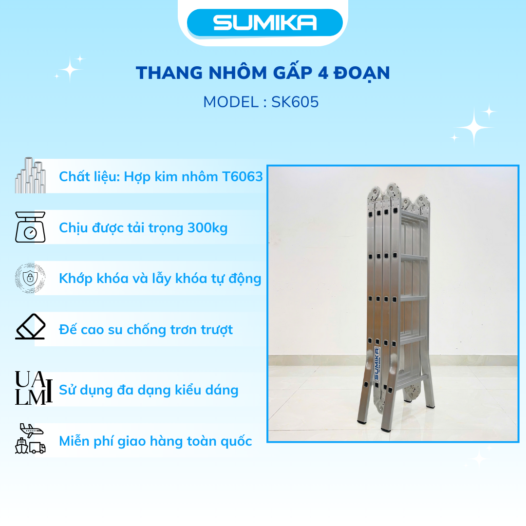 Thang Nh&ocirc;m Gấp 4 đoạn SUMIKA SK605 - Chữ A 2.9m