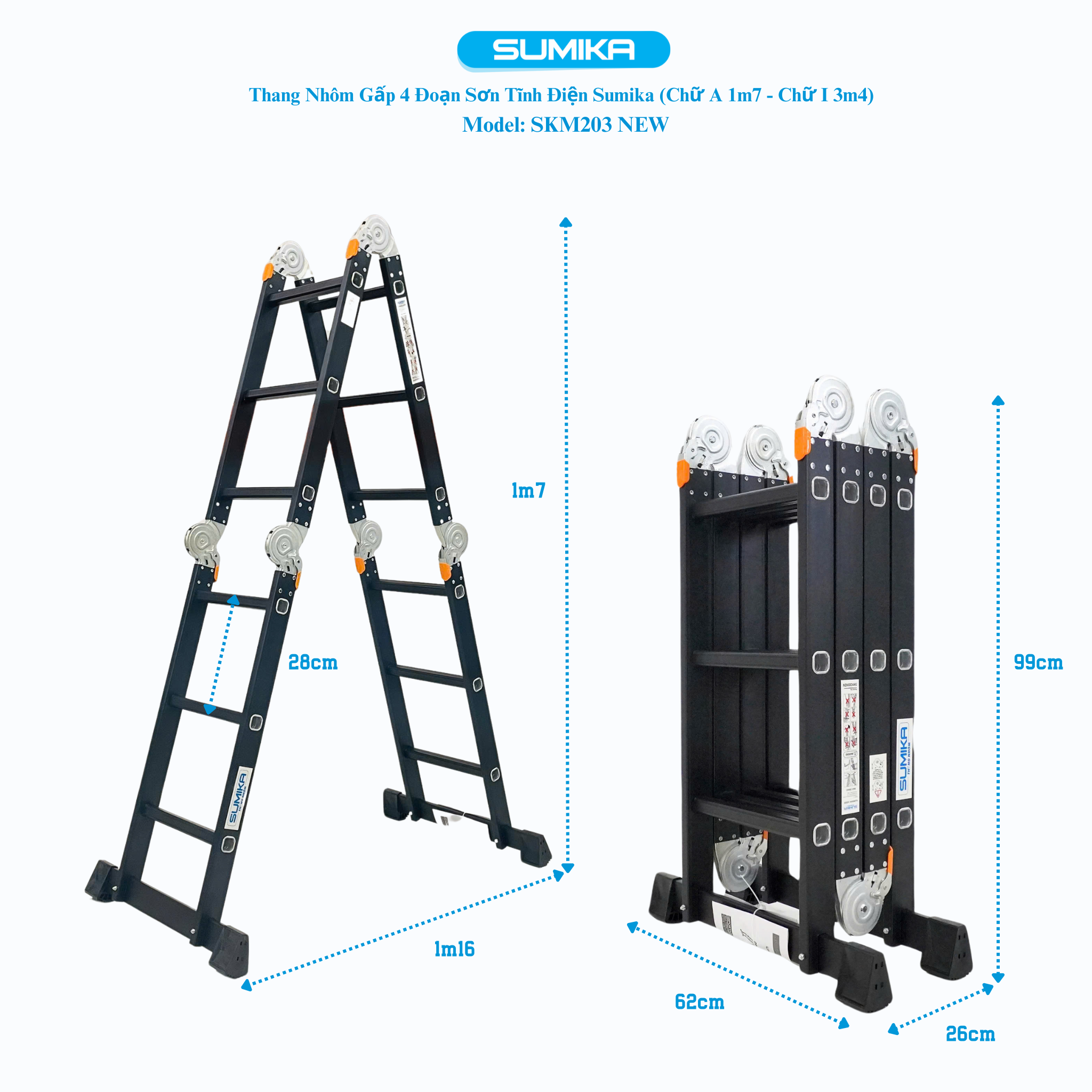 Thang Nh&ocirc;m Gấp 4 đoạn SUMIKA SKM203 NEW, Chữ A 1.73m