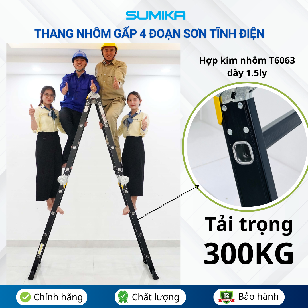 Thang nhôm gấp 4 đoạn Sumika SKM204 NEW, chữ A cao 2.26m 3