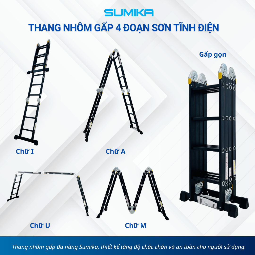 Thang nhôm gấp 4 đoạn Sumika SKM204 NEW, chữ A cao 2.26m 2