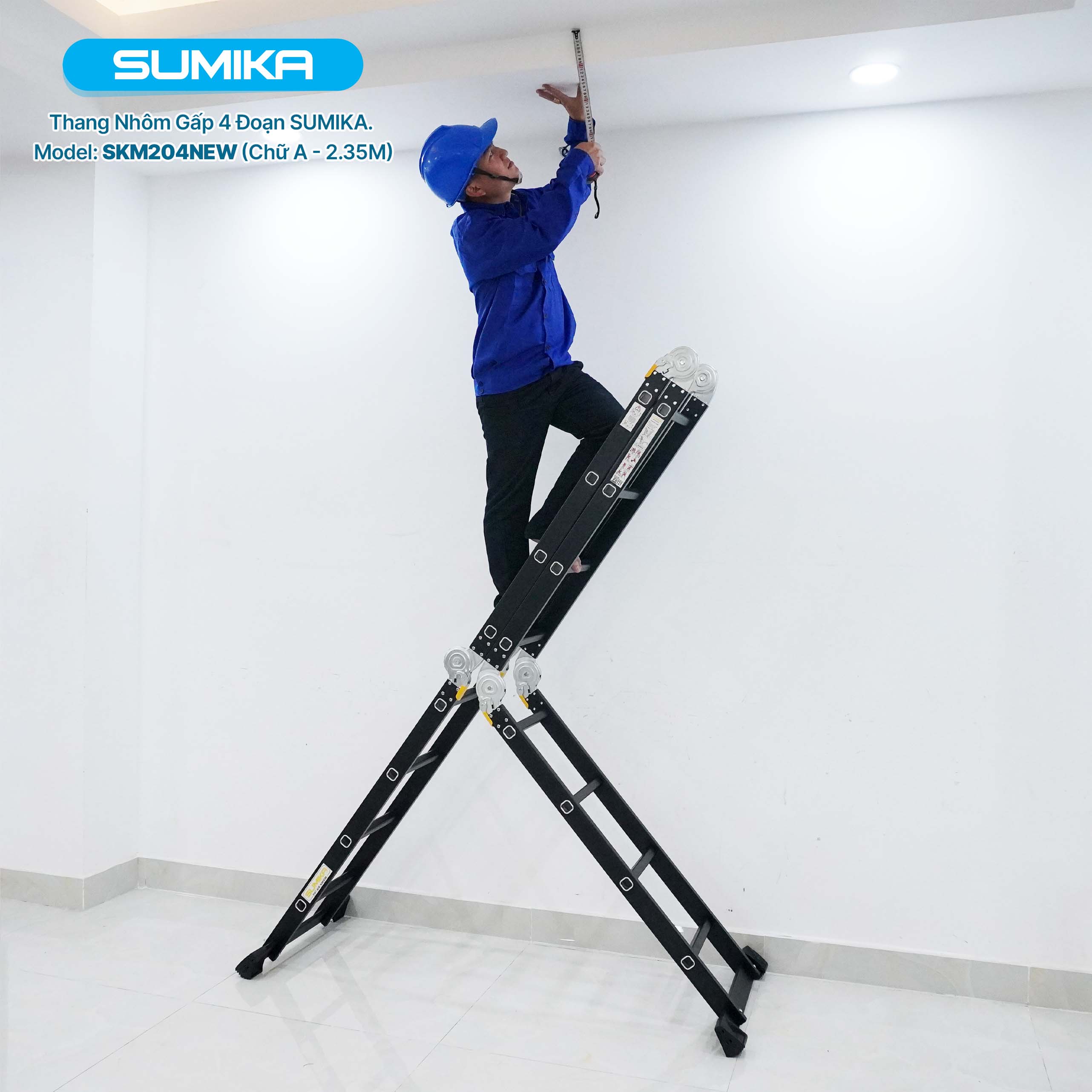 Thang nhôm gấp 4 đoạn Sumika SKM204 NEW, chữ A cao 2.26m 5