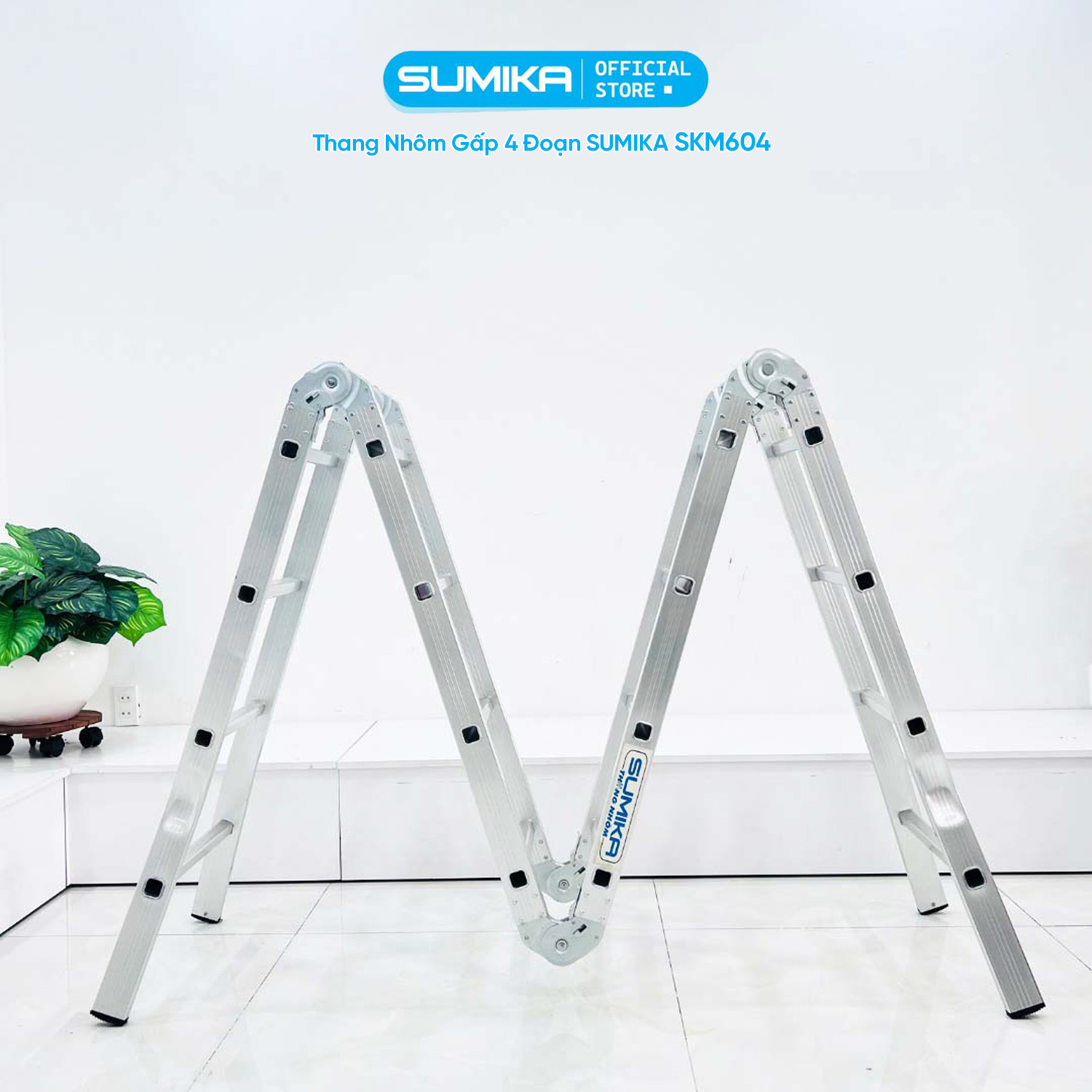 Thang Nhôm Gấp 4 đoạn SUMIKA SKM604 - Chữ A 2.35m, Chữ I 4.7m, Tải 150kg