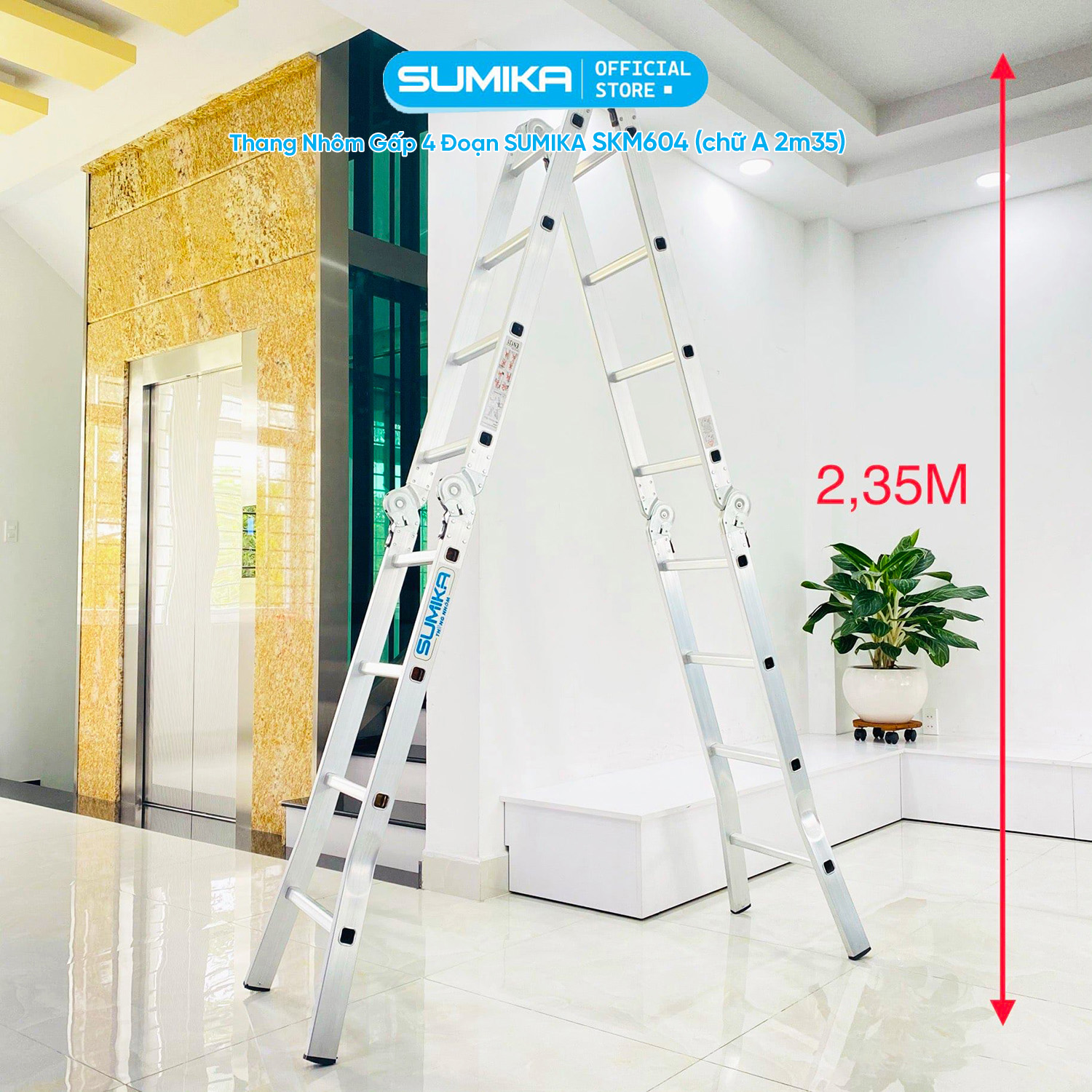 Thang Nh&ocirc;m Gấp 4 đoạn SUMIKA SKM604 - Chữ A 2.35m