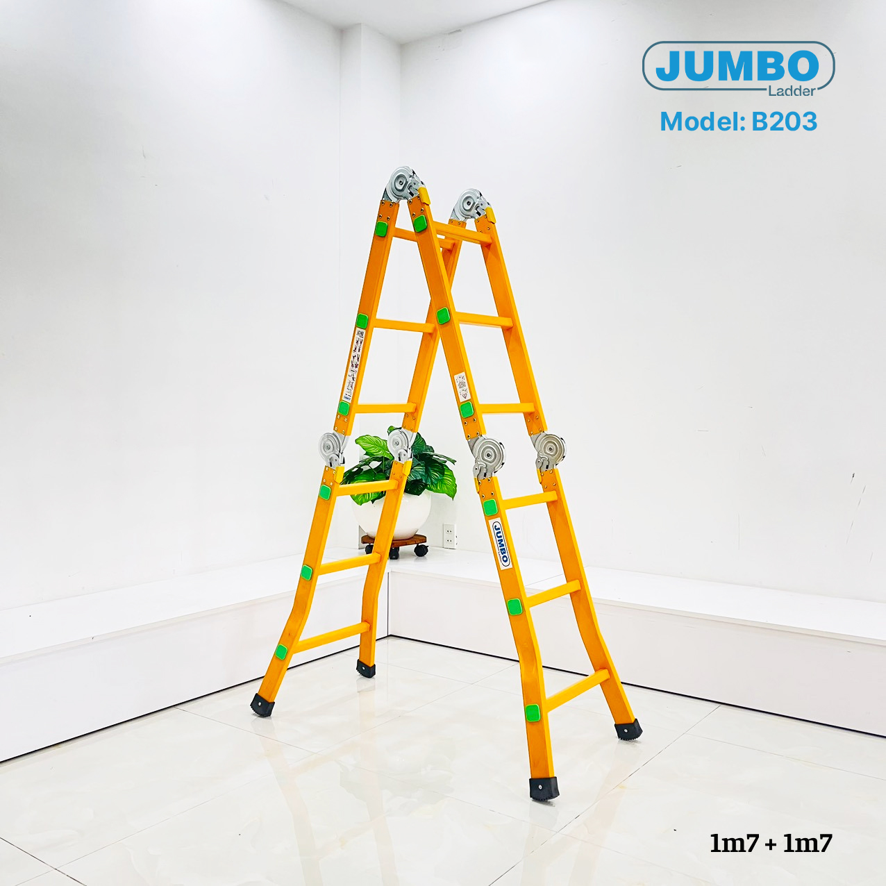 Thang Nhôm Gấp đa Năng 12 Bậc JUMBO B203 - 4 đoạn, Chịu Tải 300kg, EN131