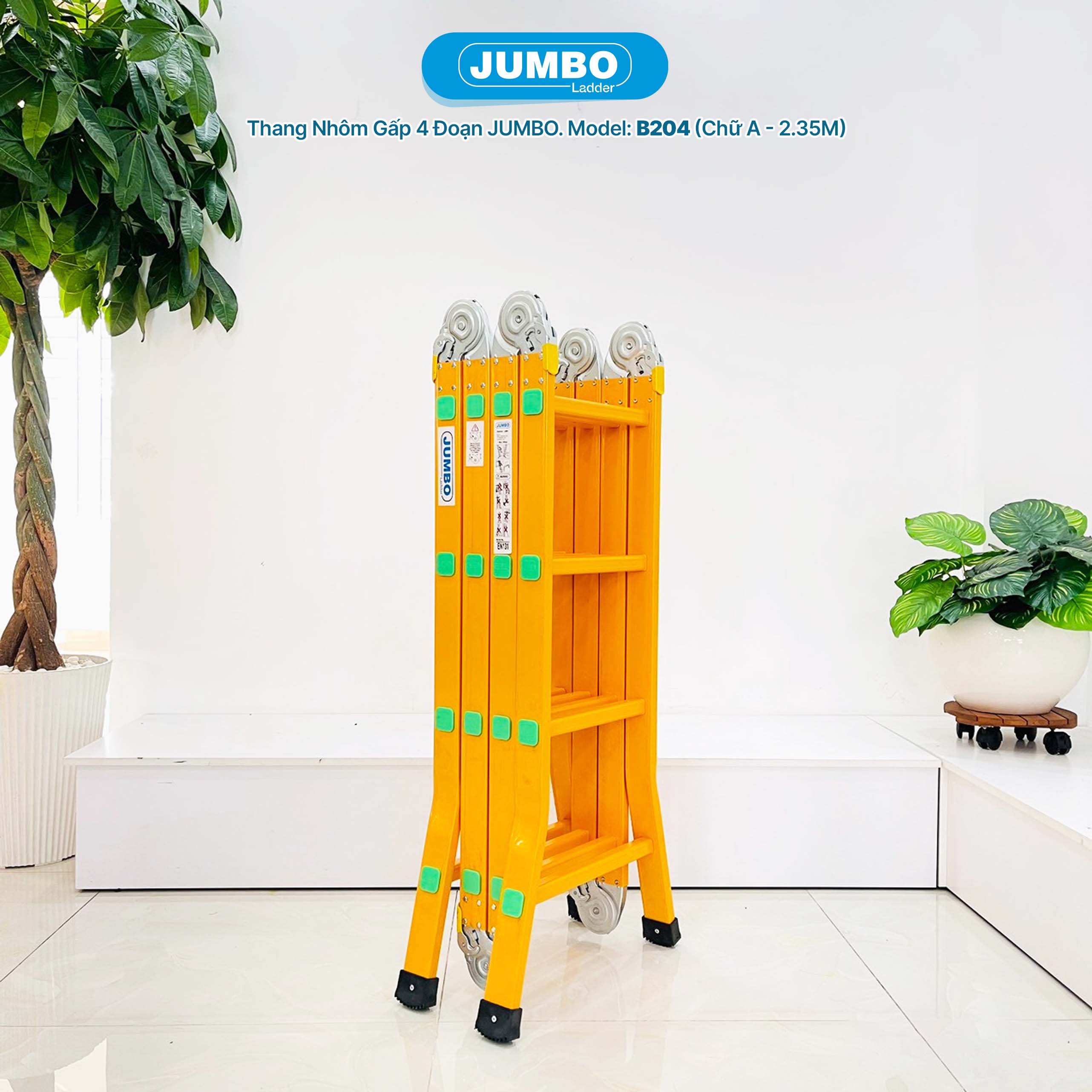 Thang Nhôm Gấp đa Năng 16 Bậc JUMBO B204 - 4 đoạn, Tải Trọng 300kg
