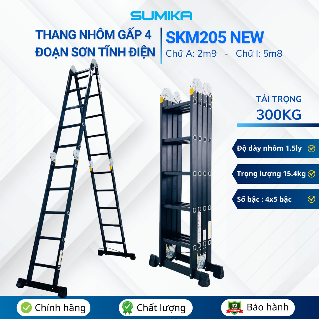 Thang Nhôm Gấp đa Năng 4 đoạn SUMIKA SKM205 NEW — Duỗi 5.8m, Tải 300kg