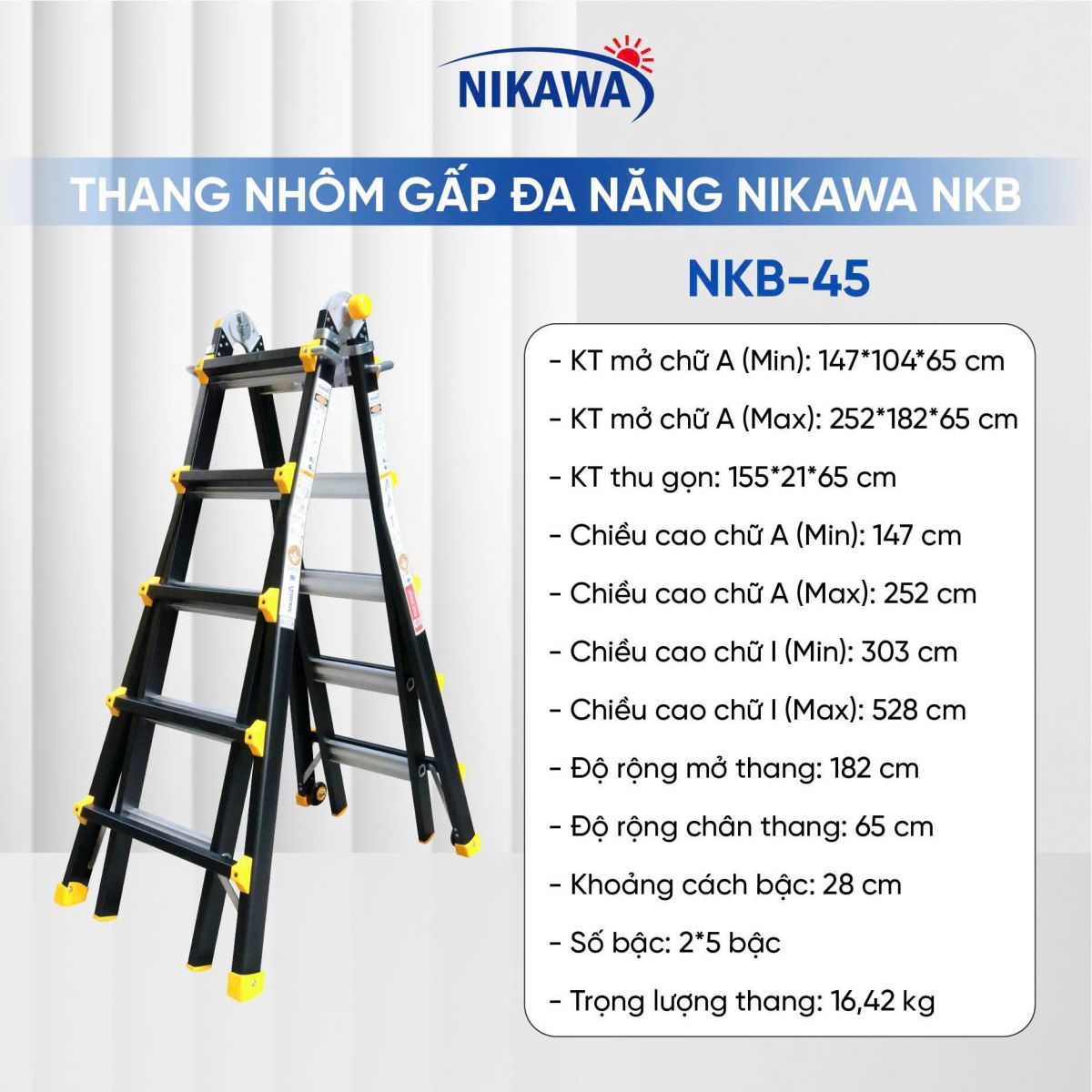 Thang nhôm gấp đa năng 5 bậc Nikawa NKB45 chính hãng, giá rẻ