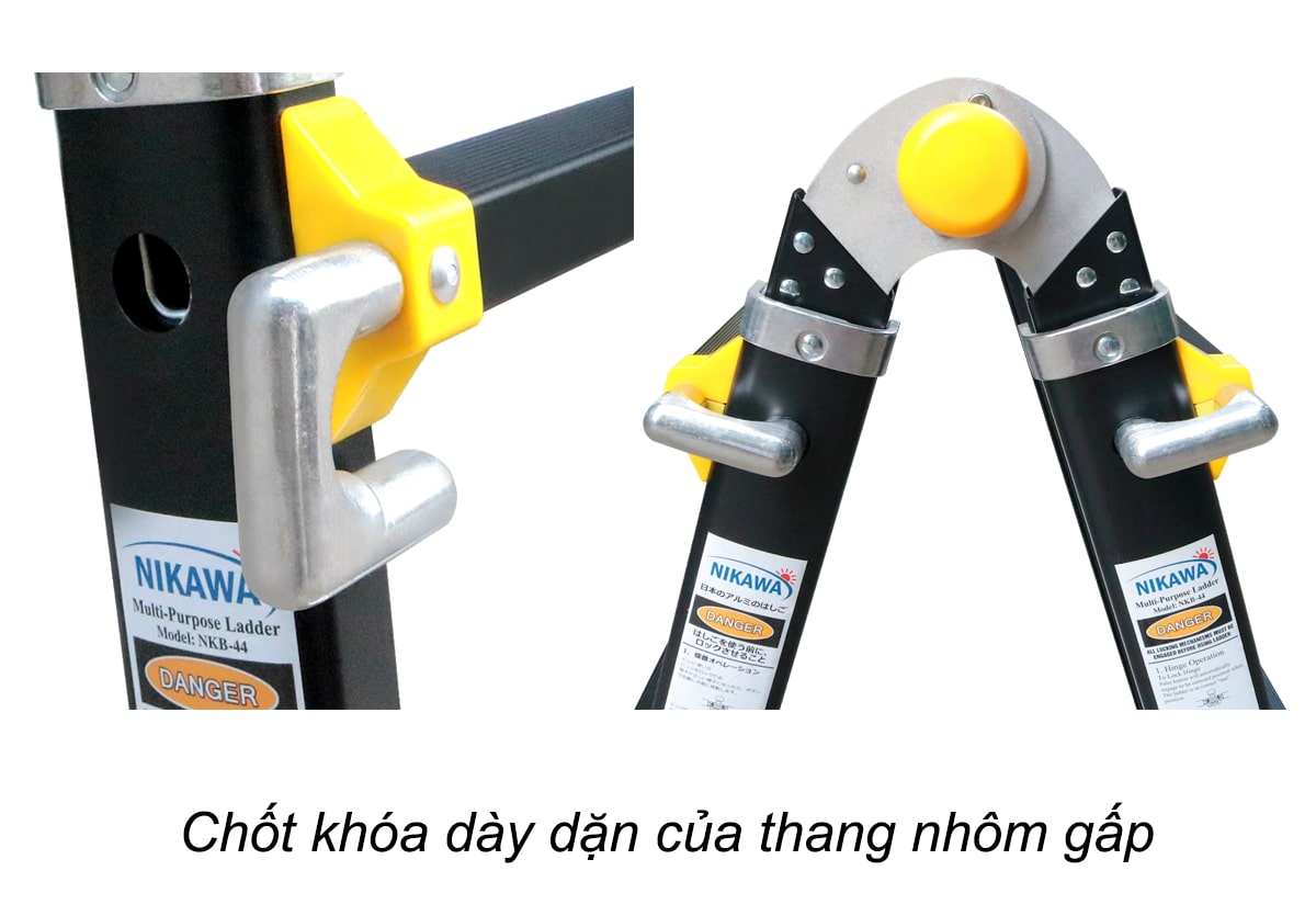 Thang nhôm gấp đa năng chữ A Nikawa NKB44 - Có bánh xe, Dùng cho cầu thang