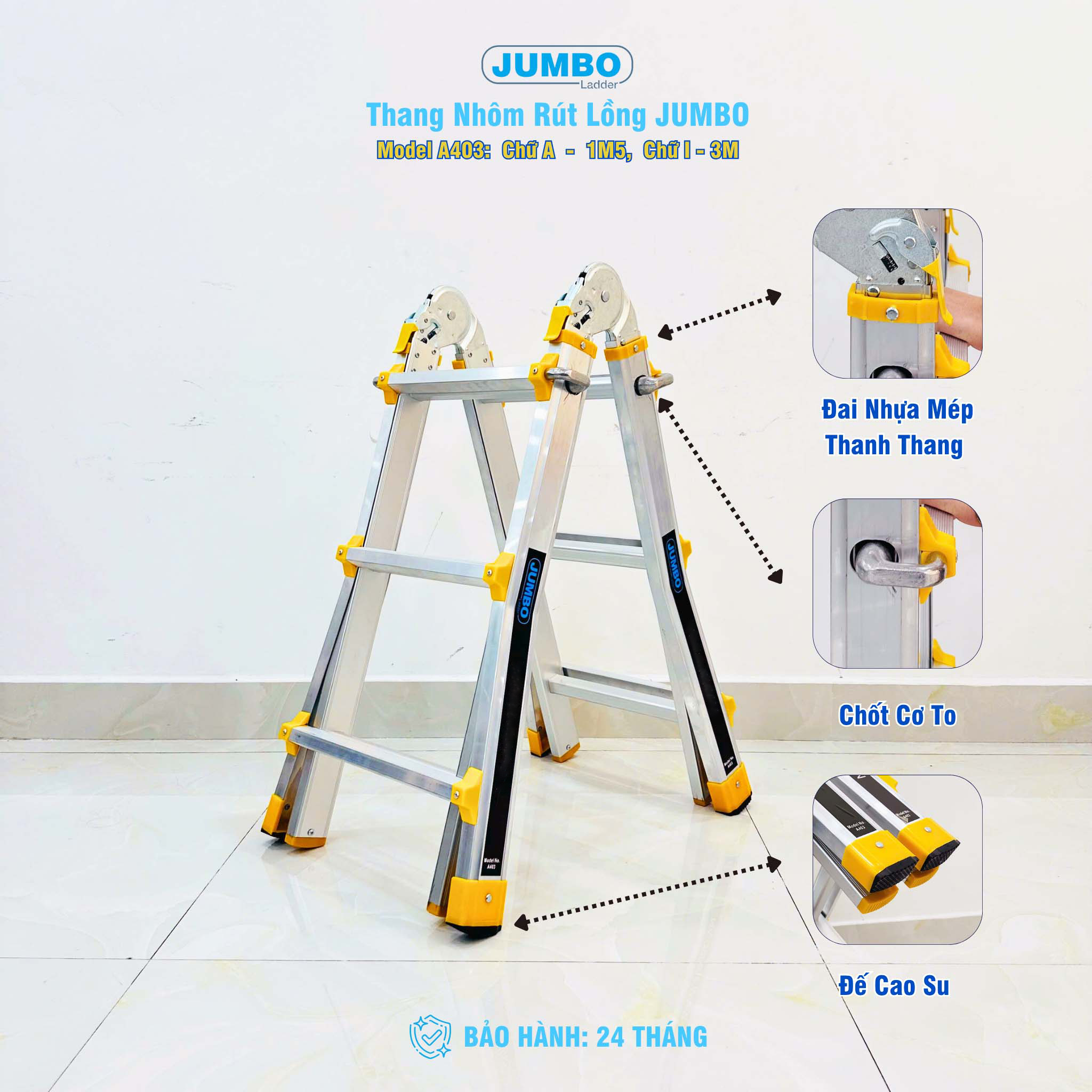 Thang Nhôm Gấp đa Năng Jumbo A403 - Gấp Gọn, Chịu Tải 300kg