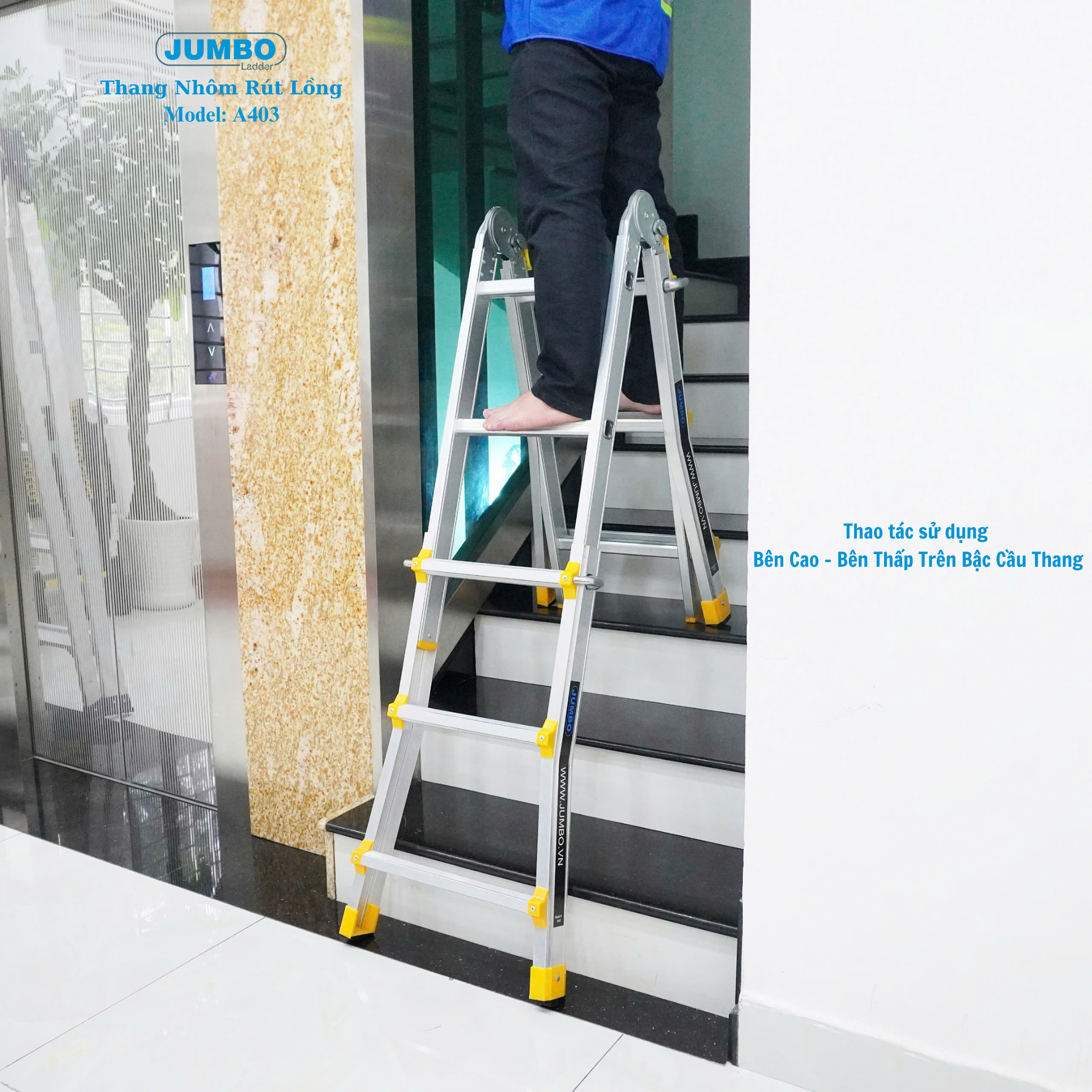 Thang Nhôm Gấp đa Năng Jumbo A403 - Gấp Gọn, Chịu Tải 300kg