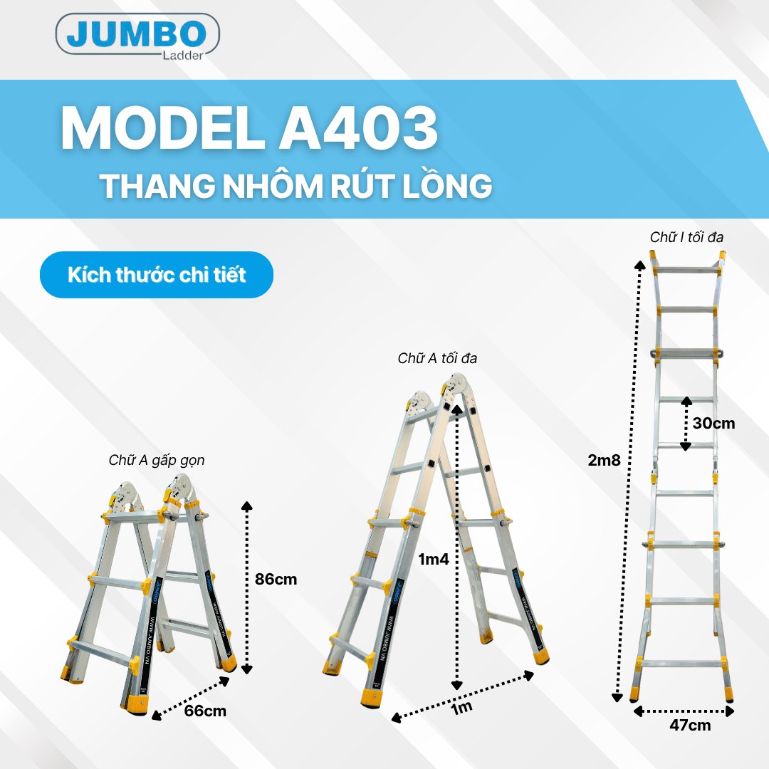 Thang Nhôm Gấp đa Năng Jumbo A403 - Gấp Gọn, Chịu Tải 300kg