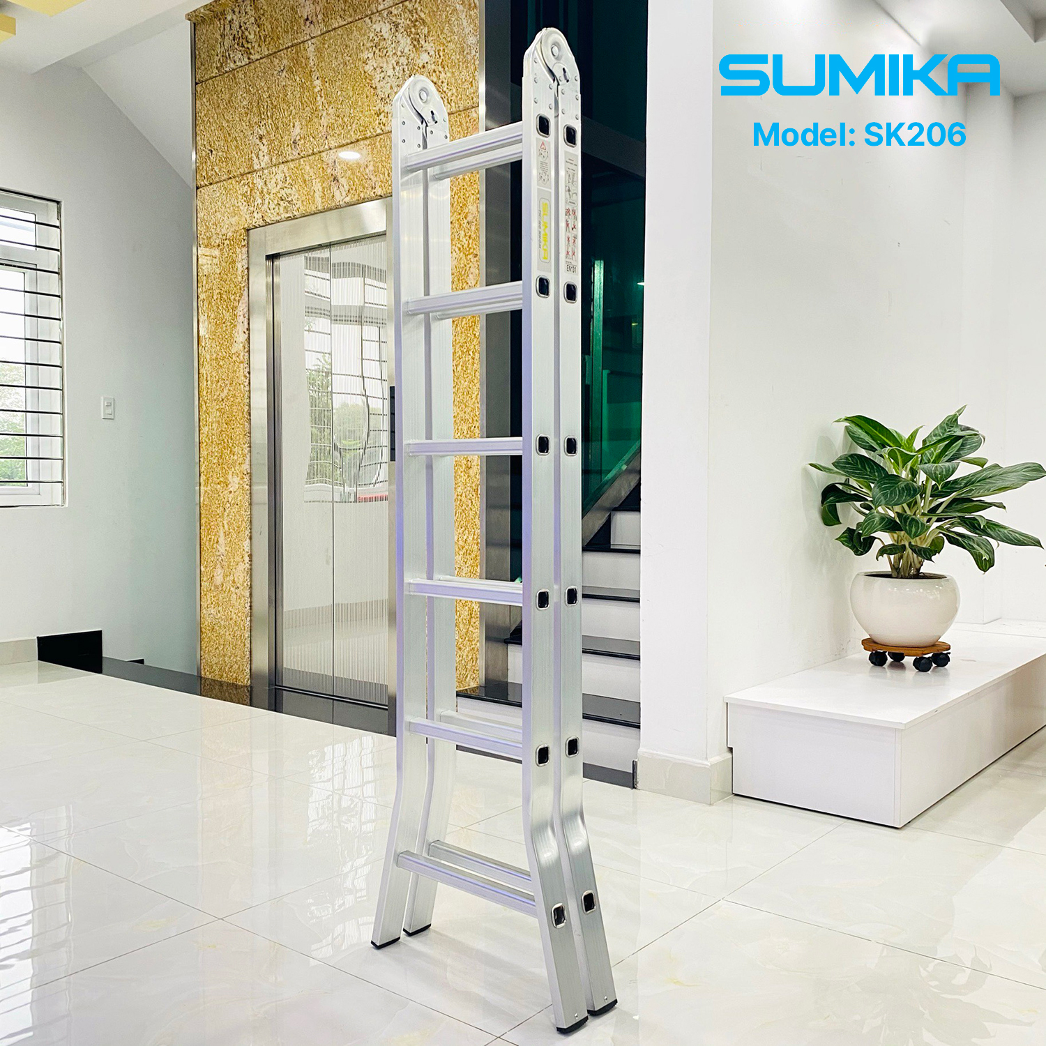Thang Nhôm Gấp đa Năng SUMIKA SK206 – 2 đoạn 12 Bậc, Nhẹ, Chuẩn EN131