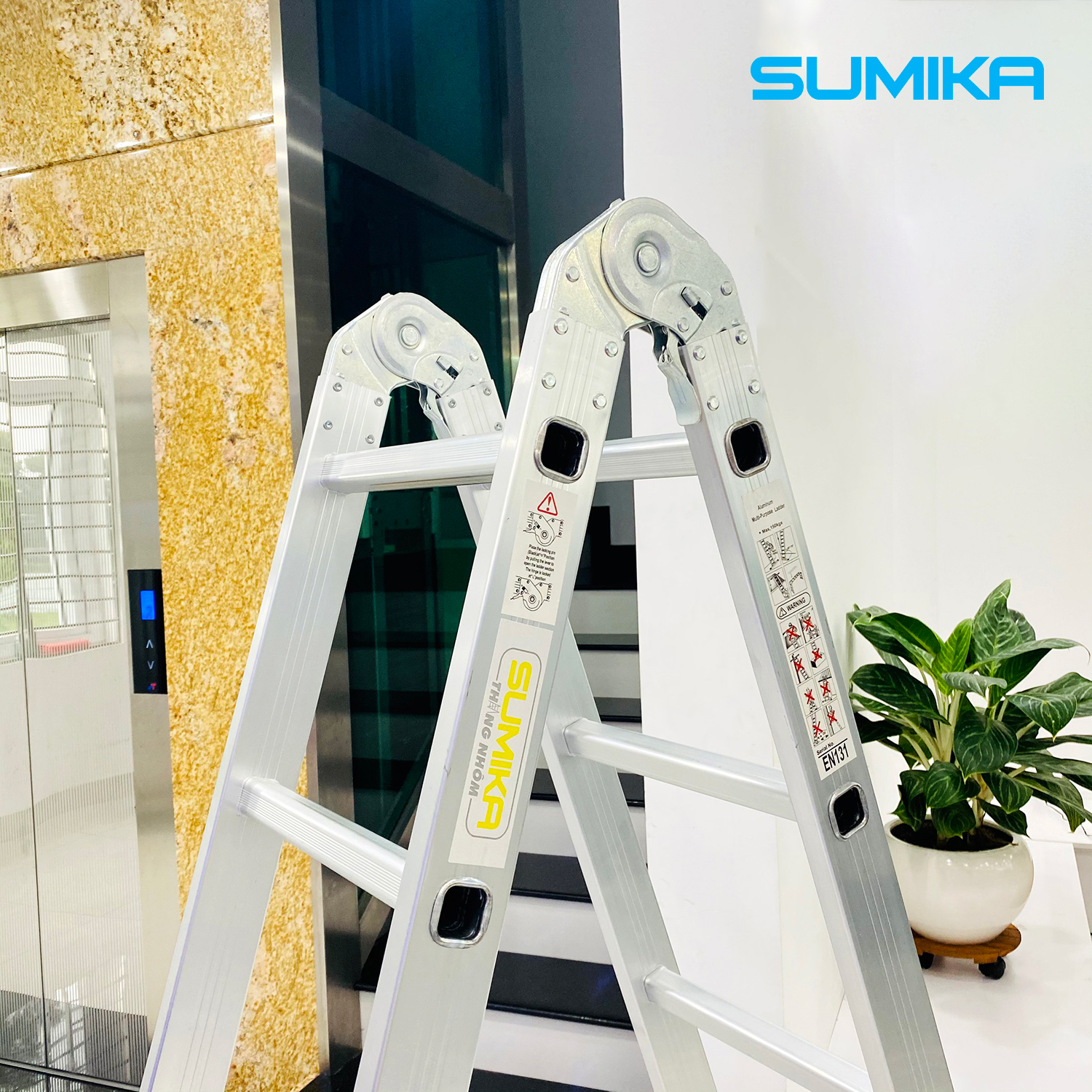 Thang Nhôm Gấp đa Năng SUMIKA SK206 – 2 đoạn 12 Bậc, Nhẹ, Chuẩn EN131