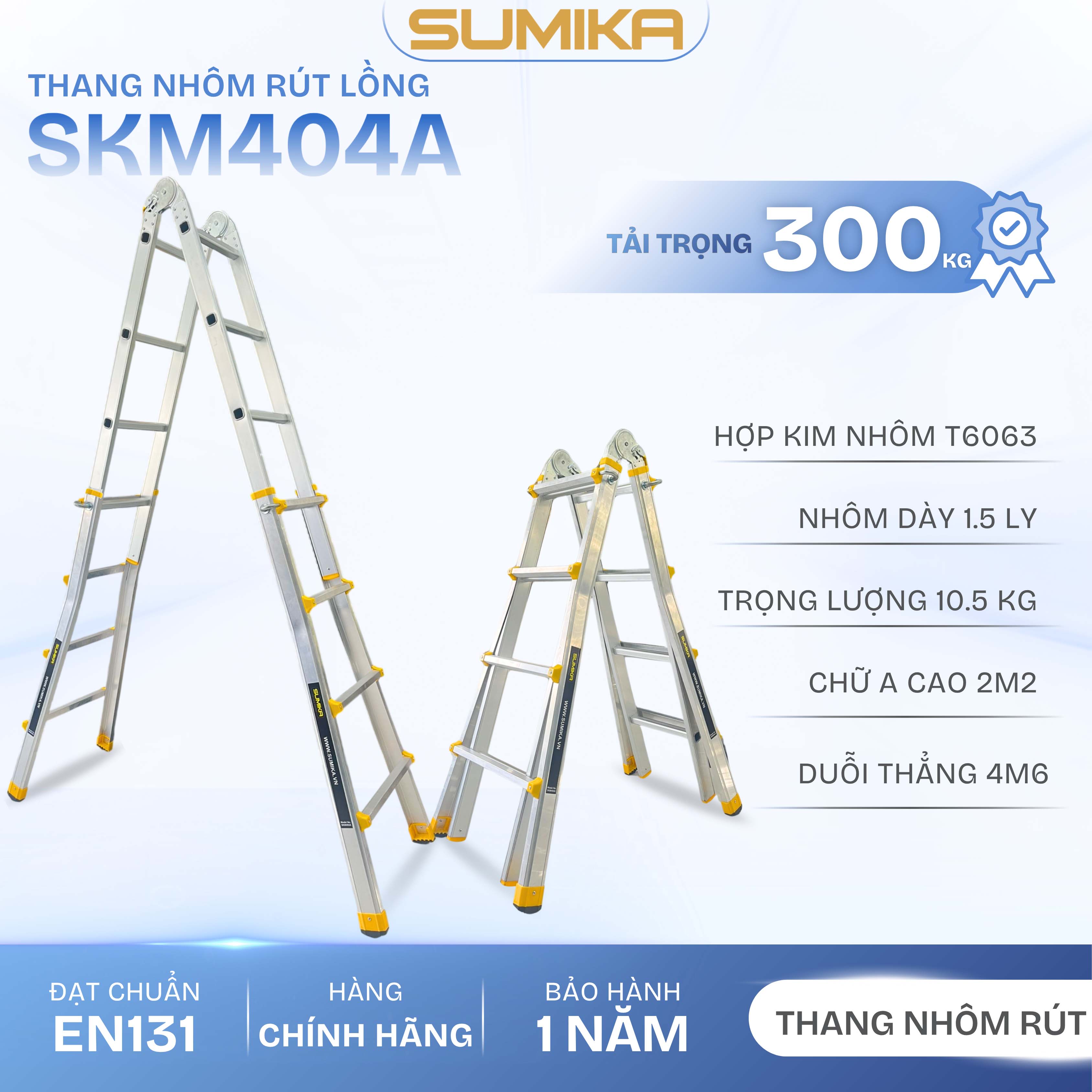 Thang Nhôm Gấp đa Năng SUMIKA SKM404A - Rút Lồng Chữ A, Cao 4.6m, Tải 300kg