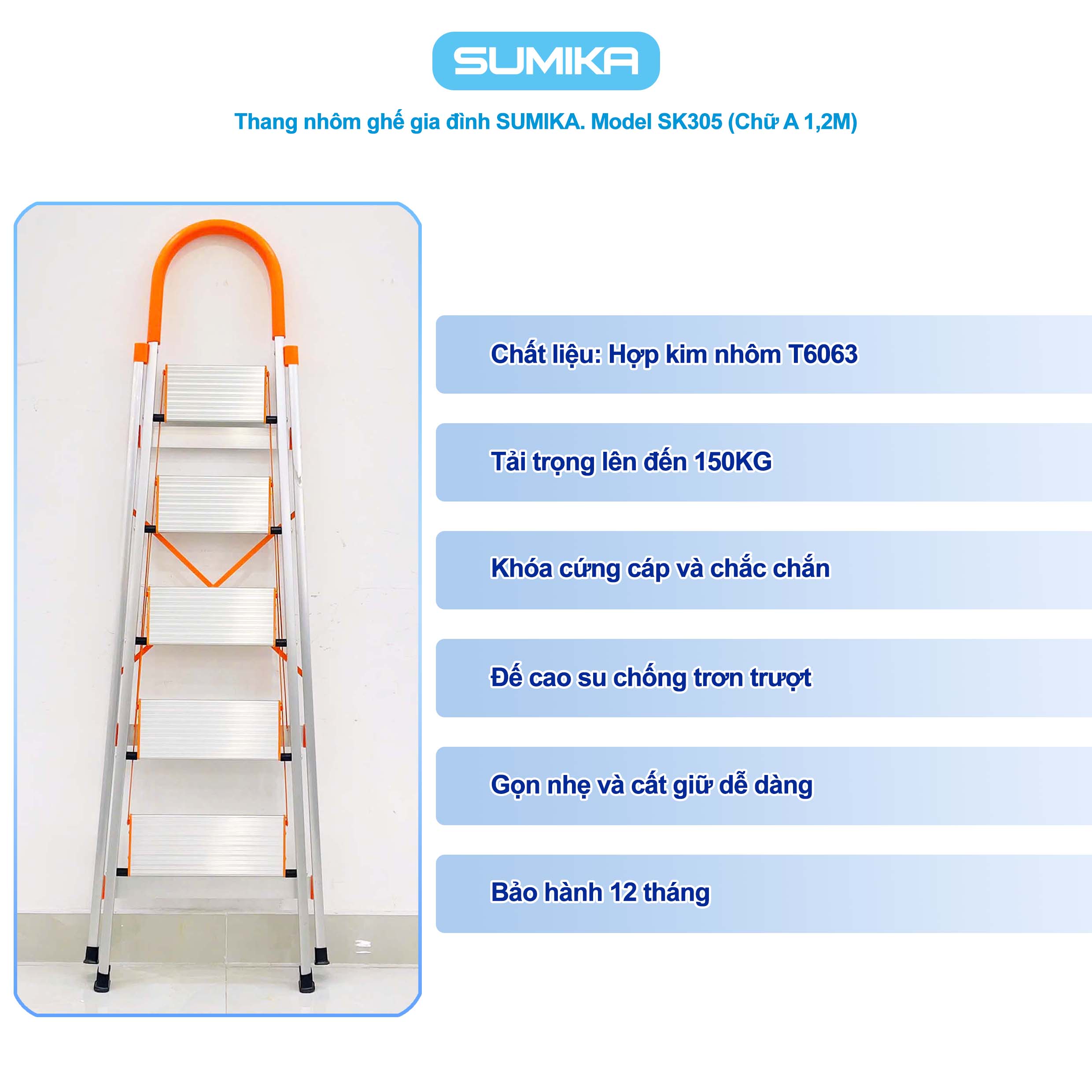 Thang Nhôm Ghế 5 Bậc SUMIKA SK305 - Nhôm T6063
