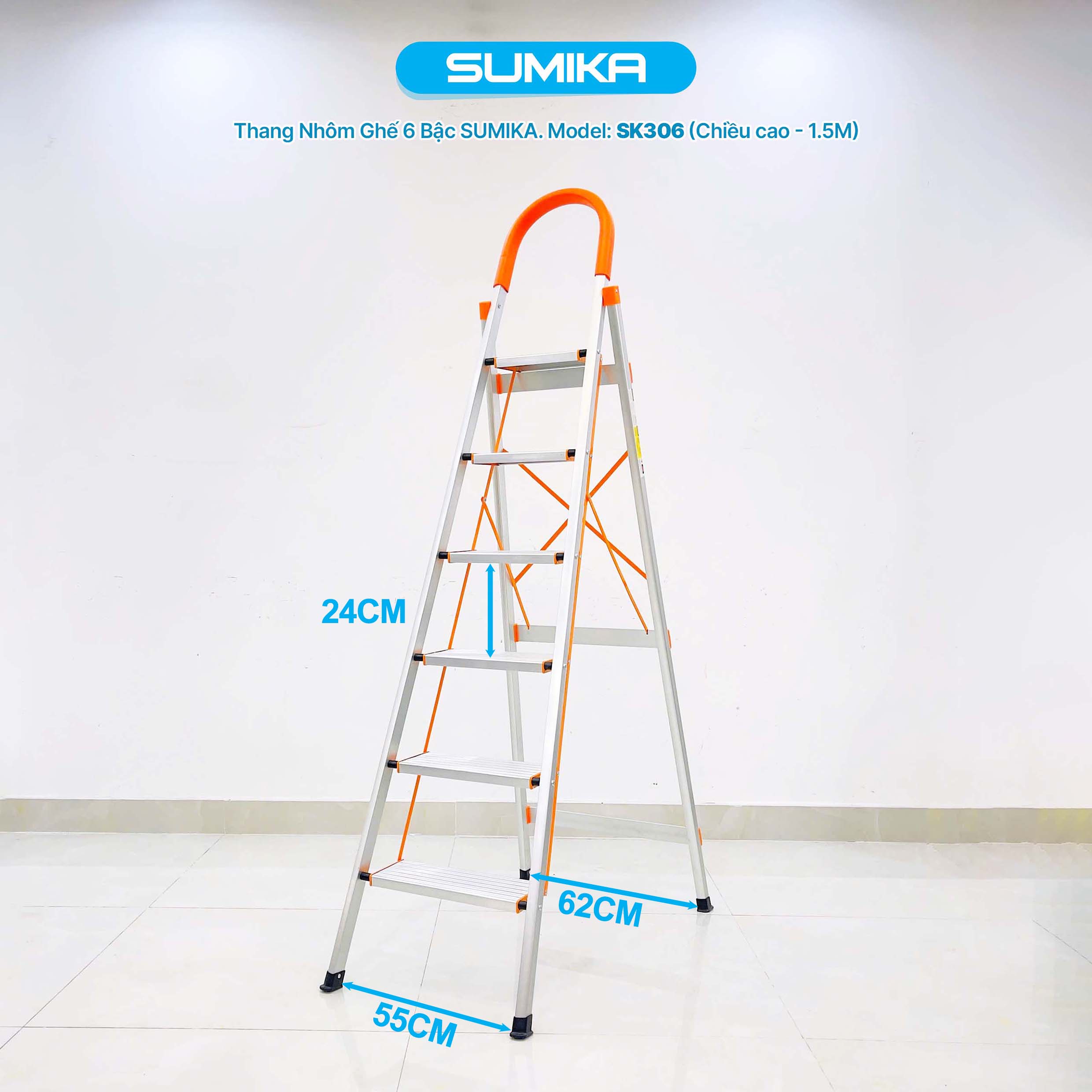 Thang Nh&ocirc;m Ghế 6 Bậc SUMIKA SK306 - Cao 1.5m, Tải 150kg