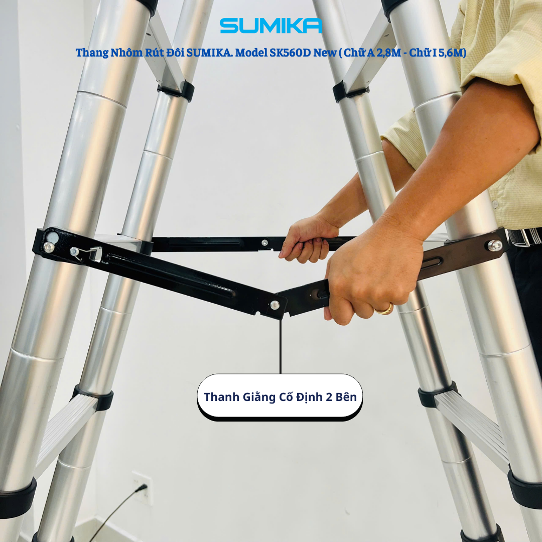 Thang Nhôm Rút Chữ A SUMIKA SK560D NEW - Rút đôi 5.6m, Khóa Tự động, Tải 300kg