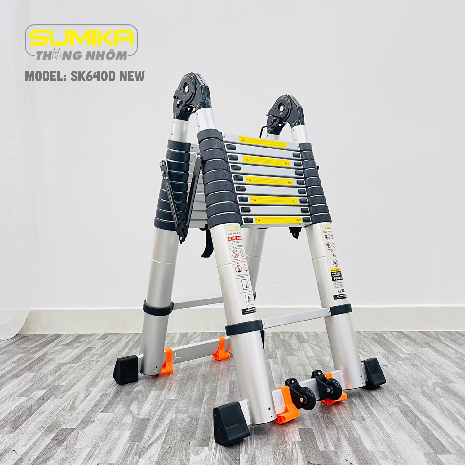 Thang Nhôm Rút Chữ A SUMIKA SK640D NEW Rút đôi 6.4m Tải 300kg, Khóa Tự động