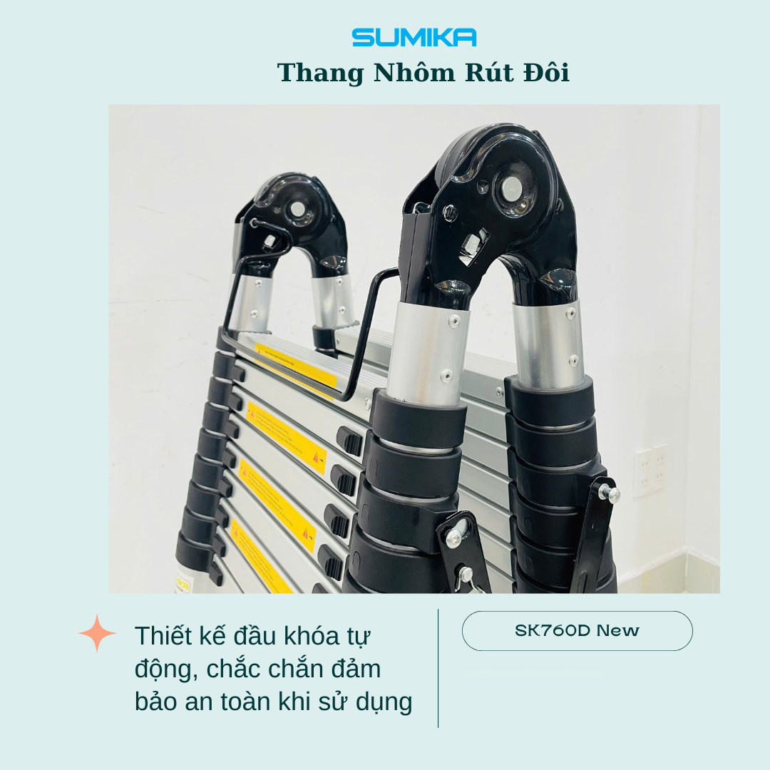 Thang Nhôm Rút Chữ A SUMIKA SK760D NEW - Rút đôi, Chữ A/I, 7.6m, Tải 300kg
