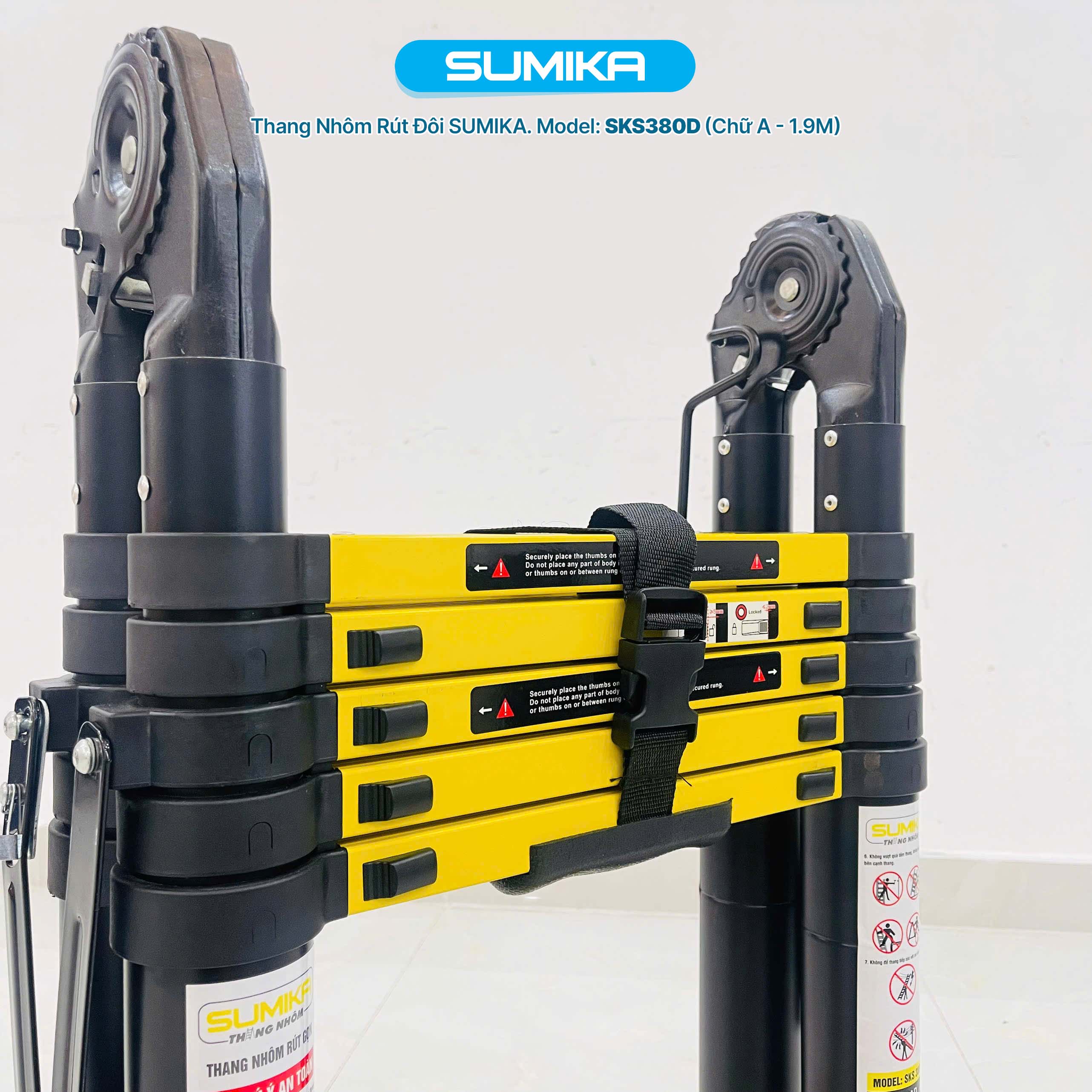 Thang Nhôm Rút Chữ A SUMIKA SKS380D - Cao 3.8m, Tải 300kg, Khóa Tự động